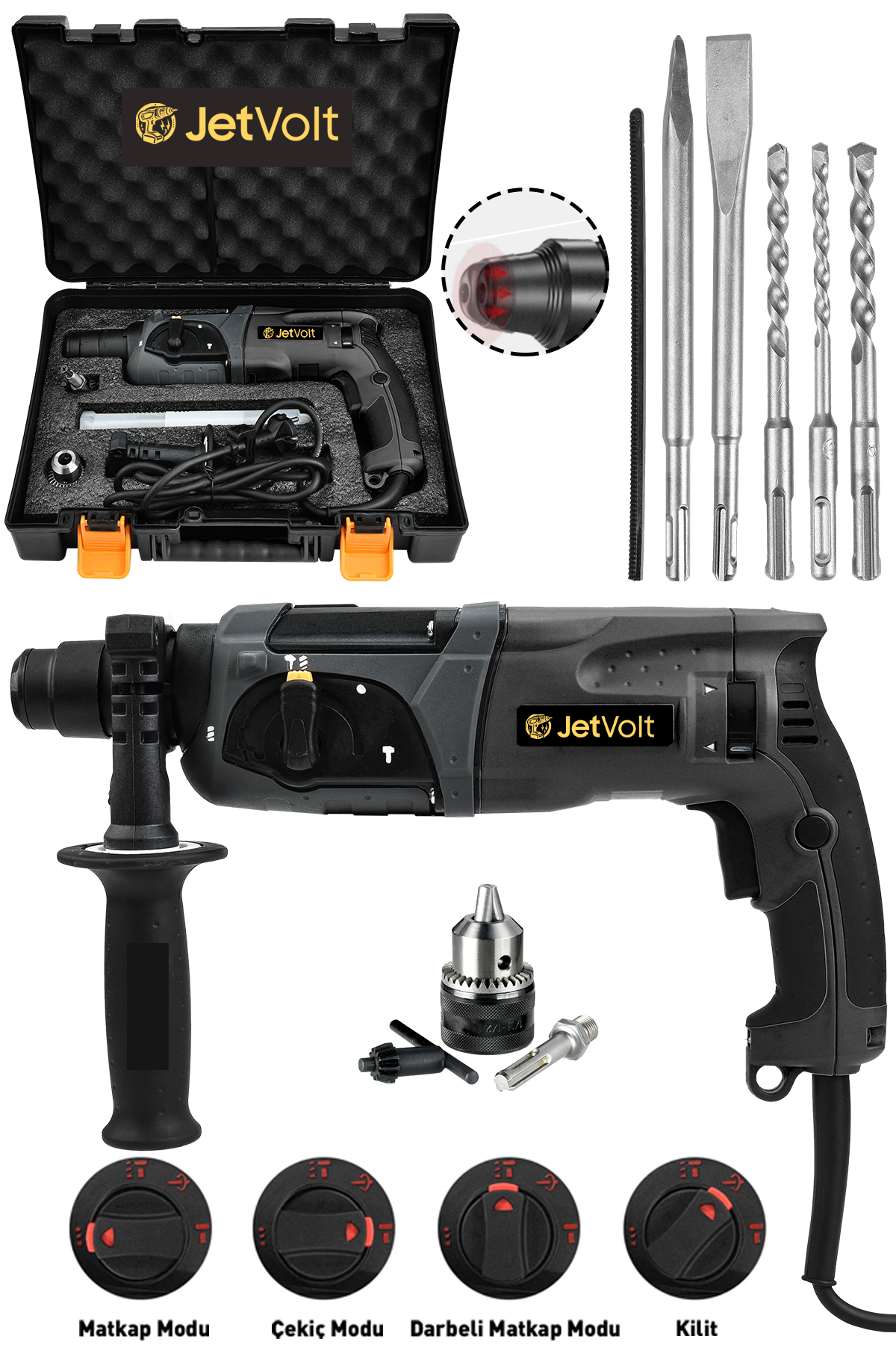 JetVolt Profesyonel 850W Darbeli Metal Şanzıman Kırıcı Delici Hilti Matkap - Siyah