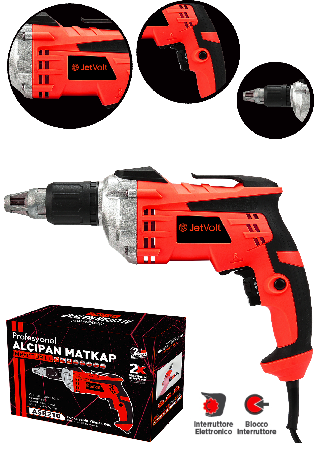 JetVolt Profesyonel 90N.m Alçıpan Vidalama Tabancası 710W - Kırmızı