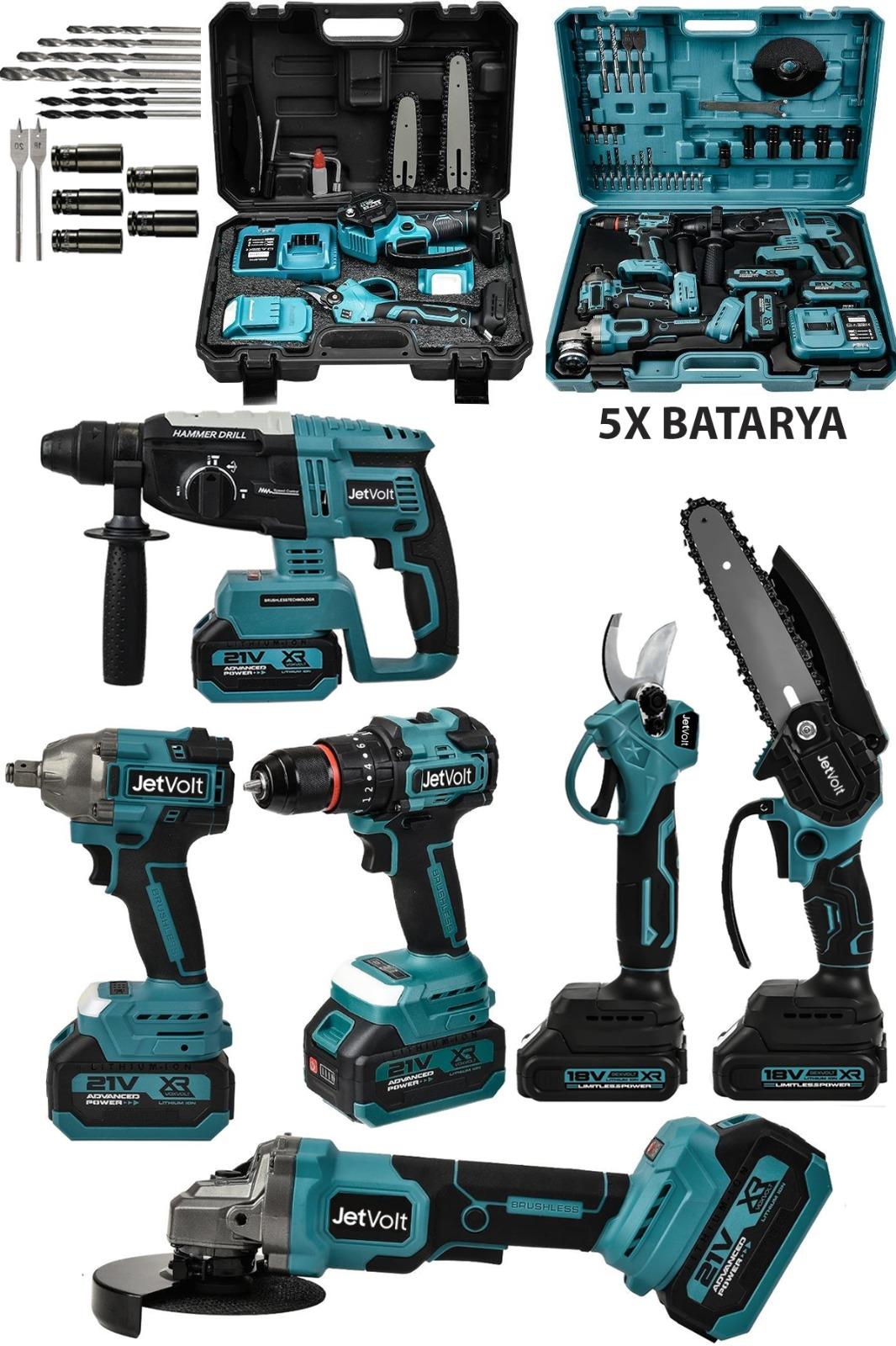 Ultra Profesyonel 21v 2.0ah 2 Çantalı 5 Bataryalı Kömürsüz Darbeli 6'lı Set - Mavi