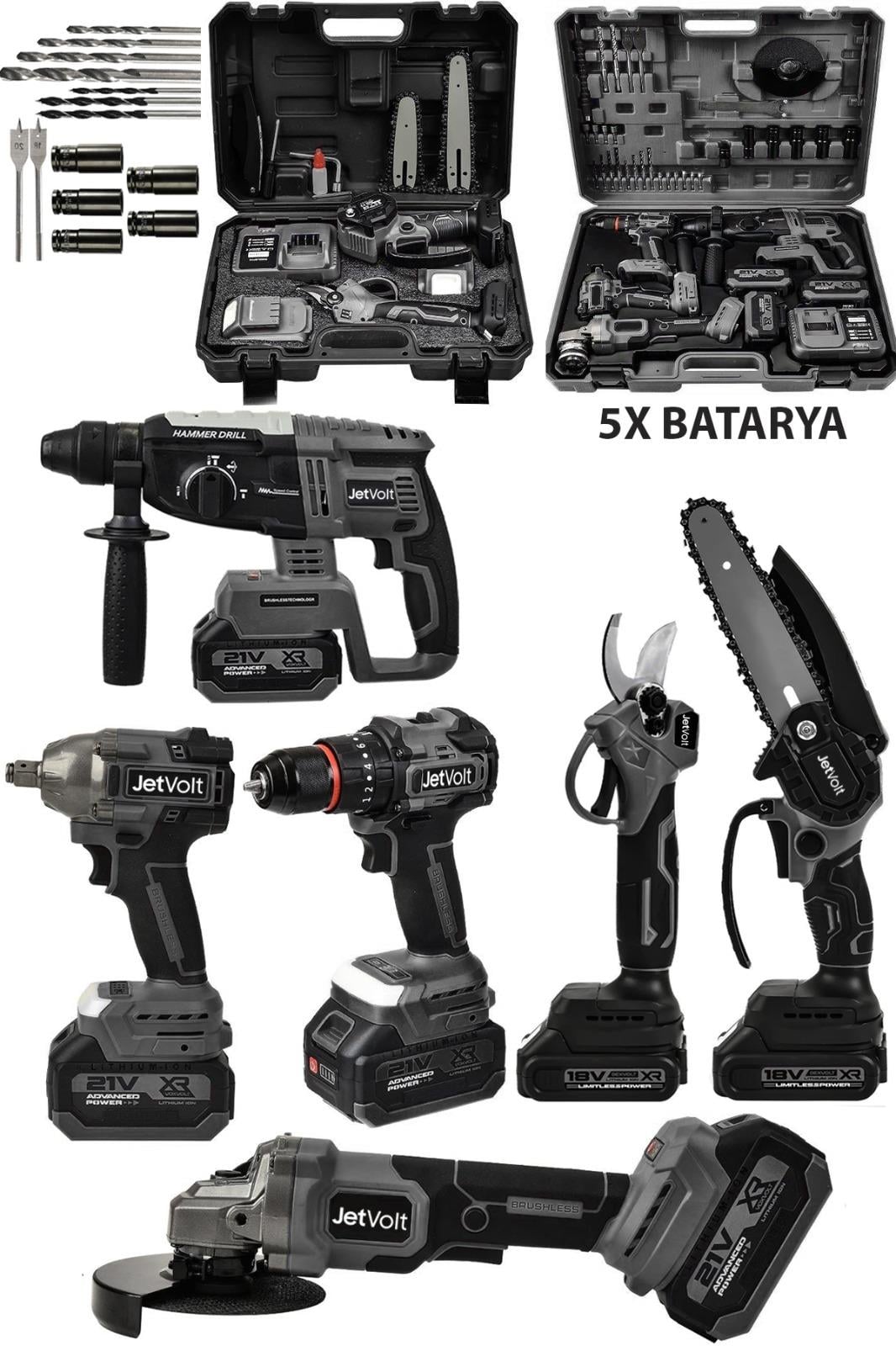 Ultra Profesyonel 21v 2.0ah 2 Çantalı 5 Bataryalı Kömürsüz Darbeli 6'lı Set - Siyah