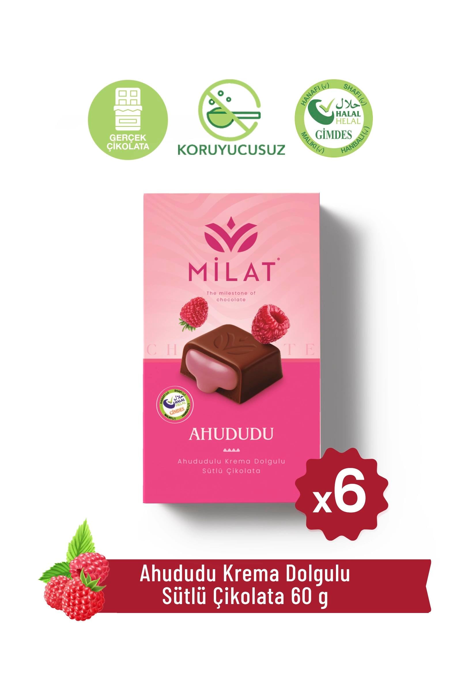 Ahududu Krema Dolgulu Sütlü Çikolata 60 g x 6 AdetTablet ÇikolataMilat