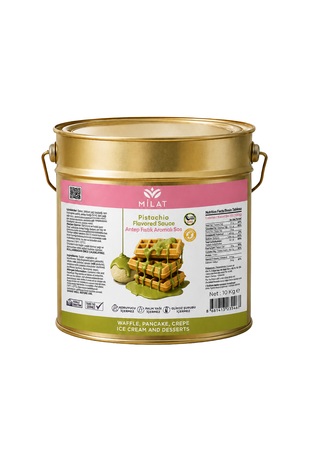 Antep Fıstık Aromalı Tatlı Sos 10 Kg - Waffle & Krep & Pankek & Tatlı & Dondurma SosuToptan AlMilat