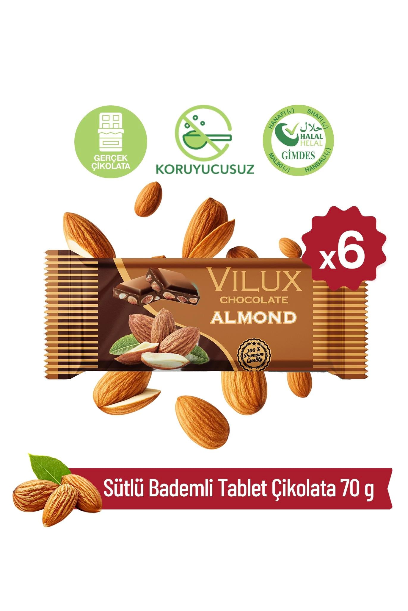 Bademli Tablet Çikolata 70gr (6 ADET) Tablet ÇikolataVilux