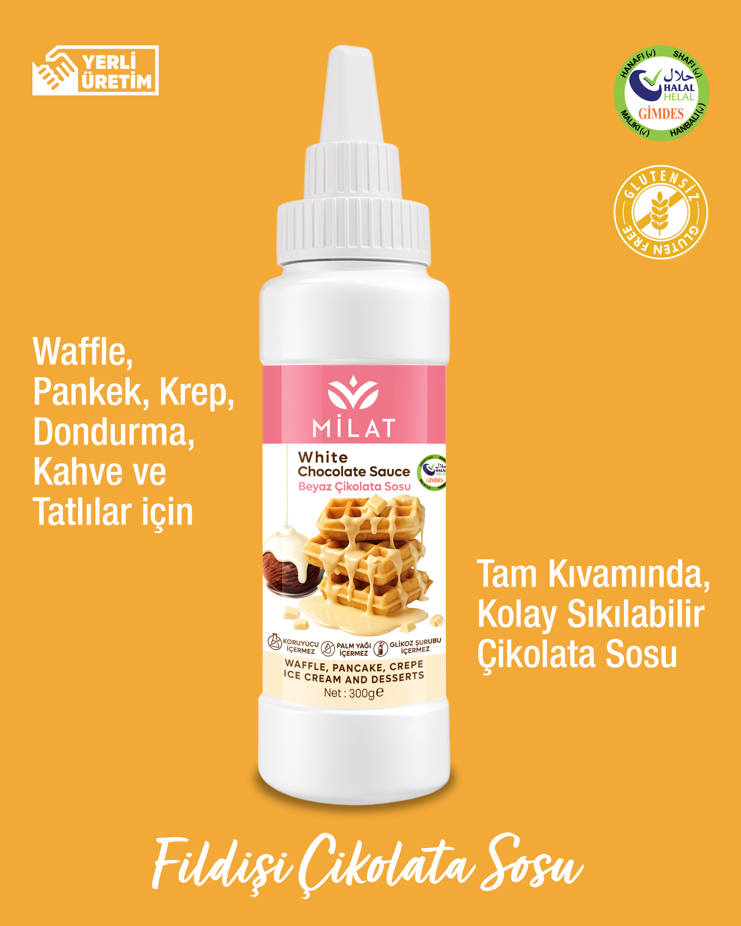 Beyaz Tatlı Sos 300 g - Waffle & Krep & Pankek & Tatlı & Dondurma SosuWaffle SoslarMilat