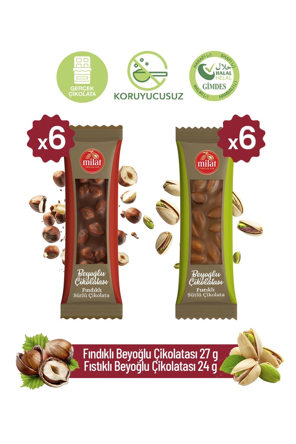 Beyoğlu Çikolatası Fıstıklı / Fındıklı x 12 AdetBeyoğlu ÇikolatasıMilat