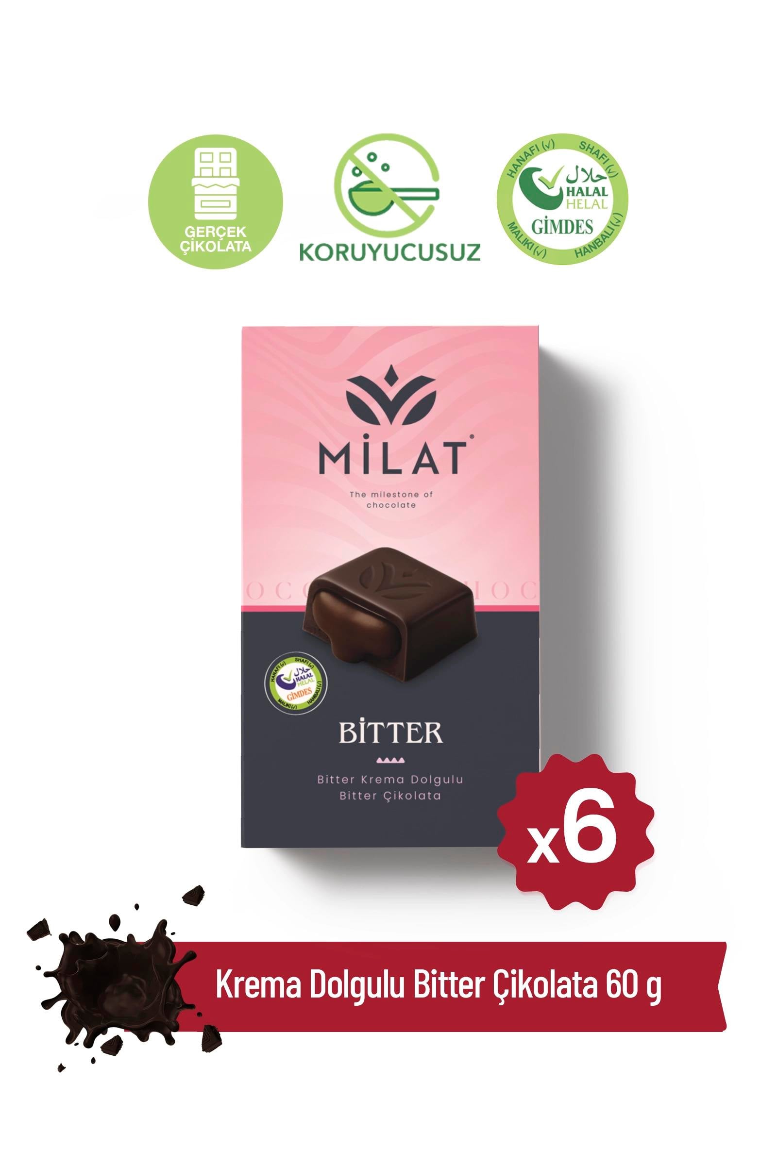 Bitter Krema Dolgulu Bitter Çikolata 60 g x 6 AdetTablet ÇikolataMilat