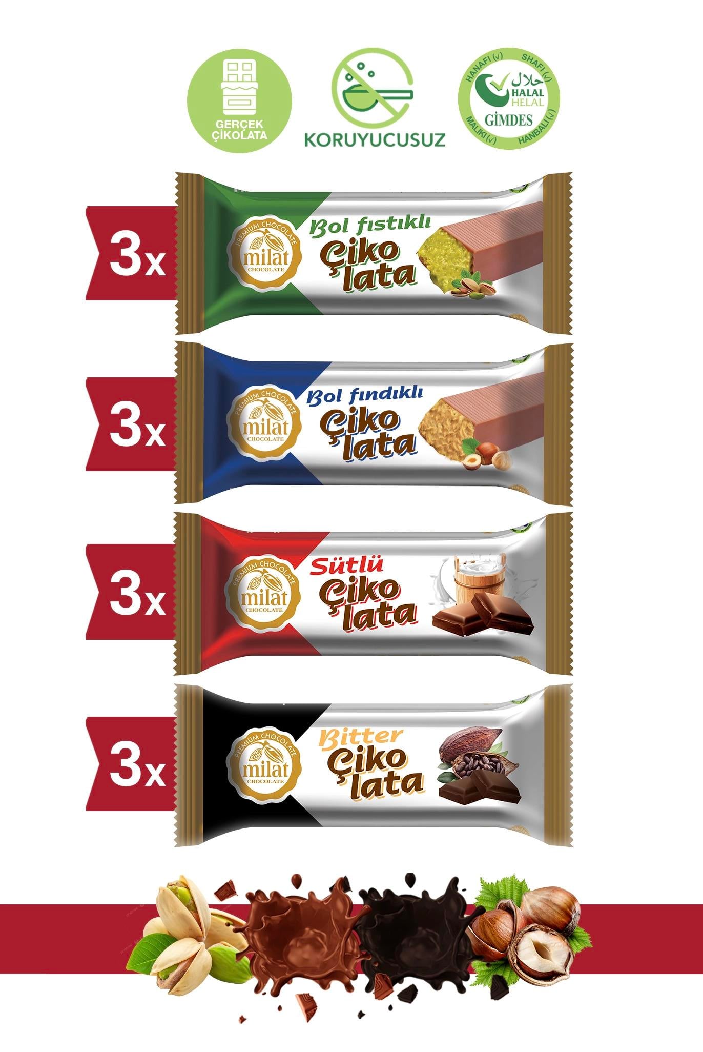Dolgulu Çikolata Karma Kutu 25 g x 12 (4 Çeşit)Tablet ÇikolataMilat