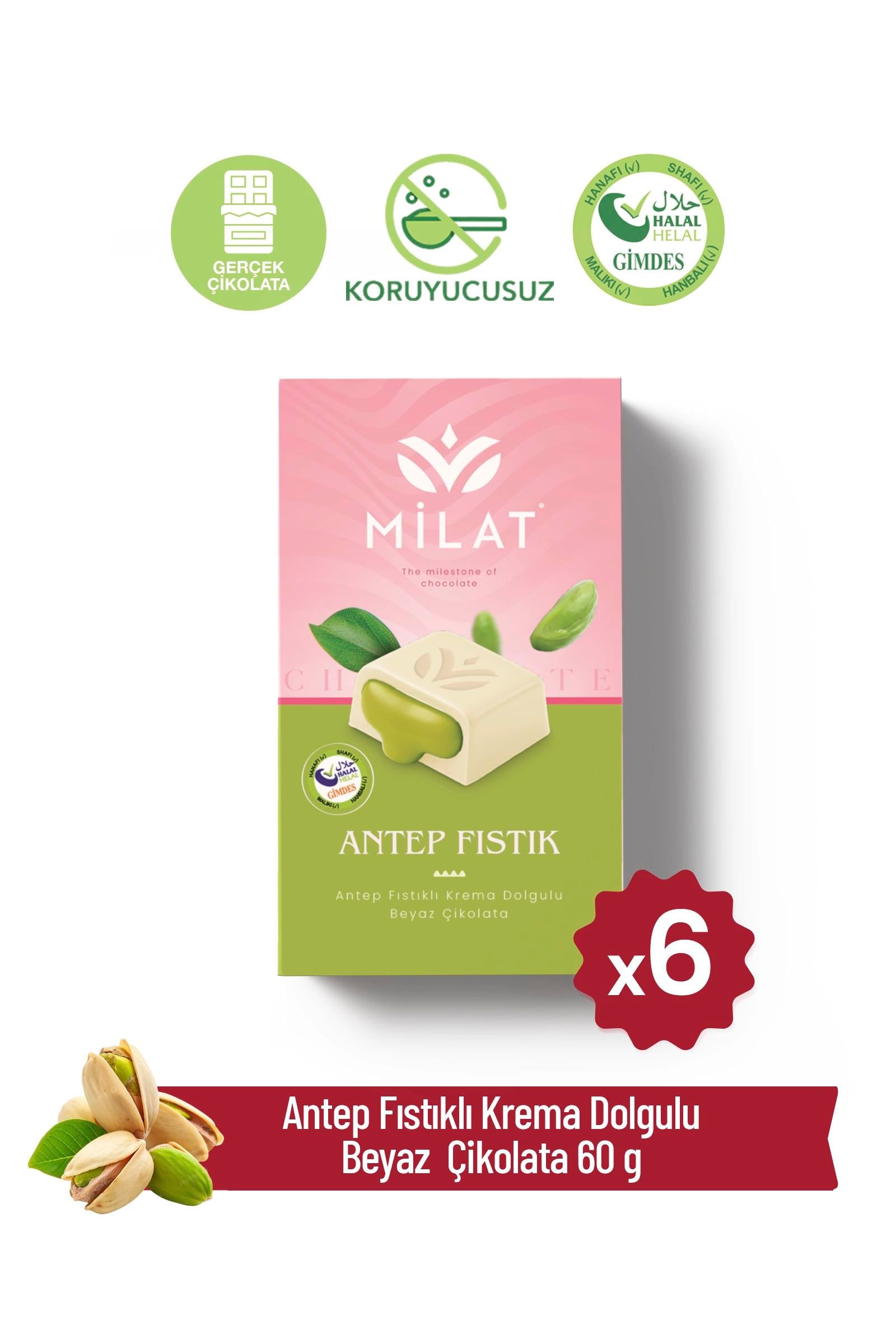 Fıstık Krema Dolgulu Beyaz Çikolata 60 g x 6 AdetTablet ÇikolataMilat