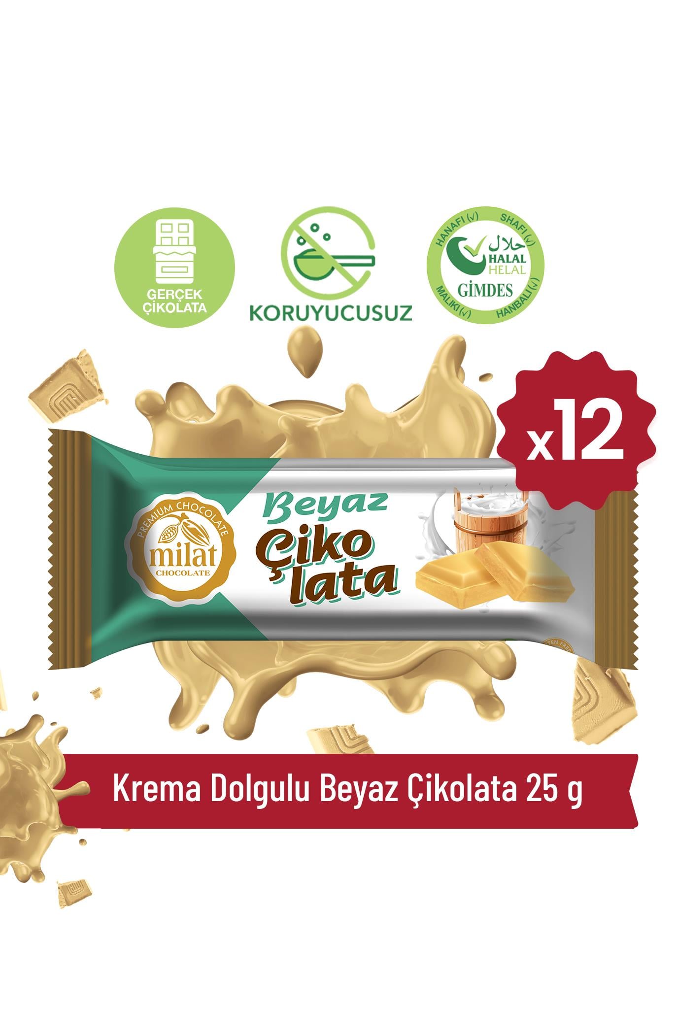 Krema Dolgulu Beyaz Çikolata 25 g x 12 AdetTablet ÇikolataMilat