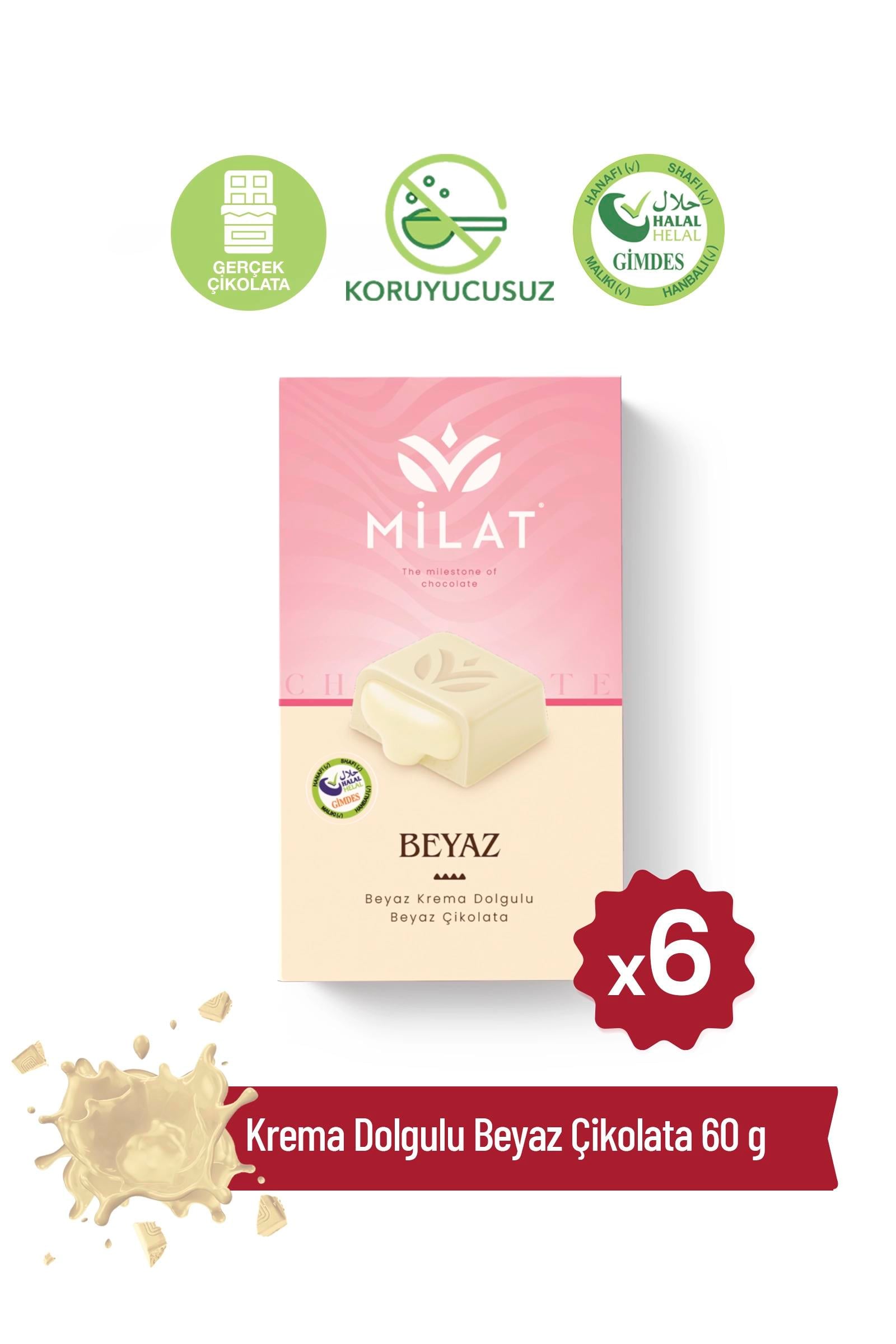 Krema Dolgulu Beyaz Çikolata 60 g x 6 AdetTablet ÇikolataMilat