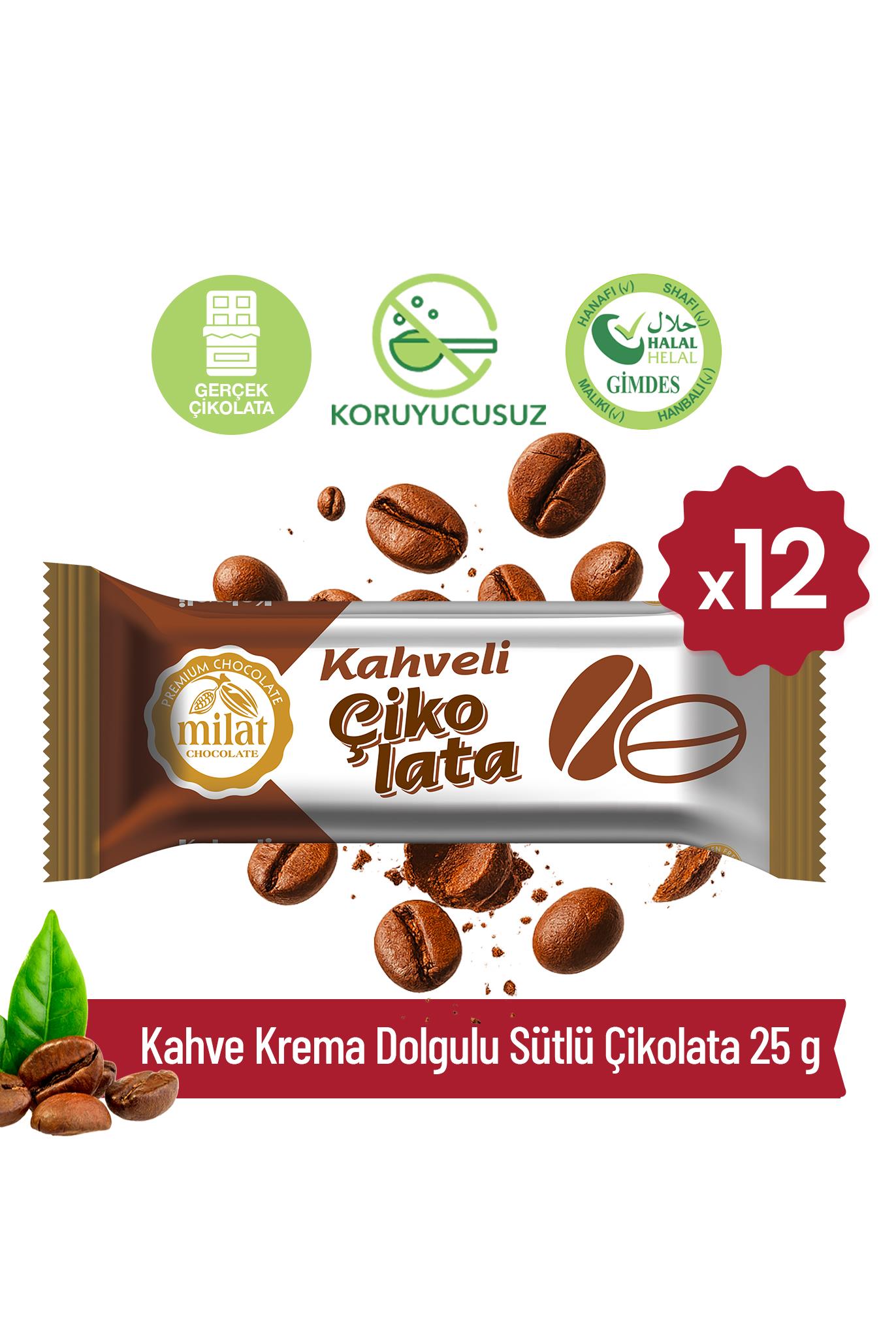 Krema Dolgulu Kahve Çikolata 25 g x 12 AdetTablet ÇikolataMilat