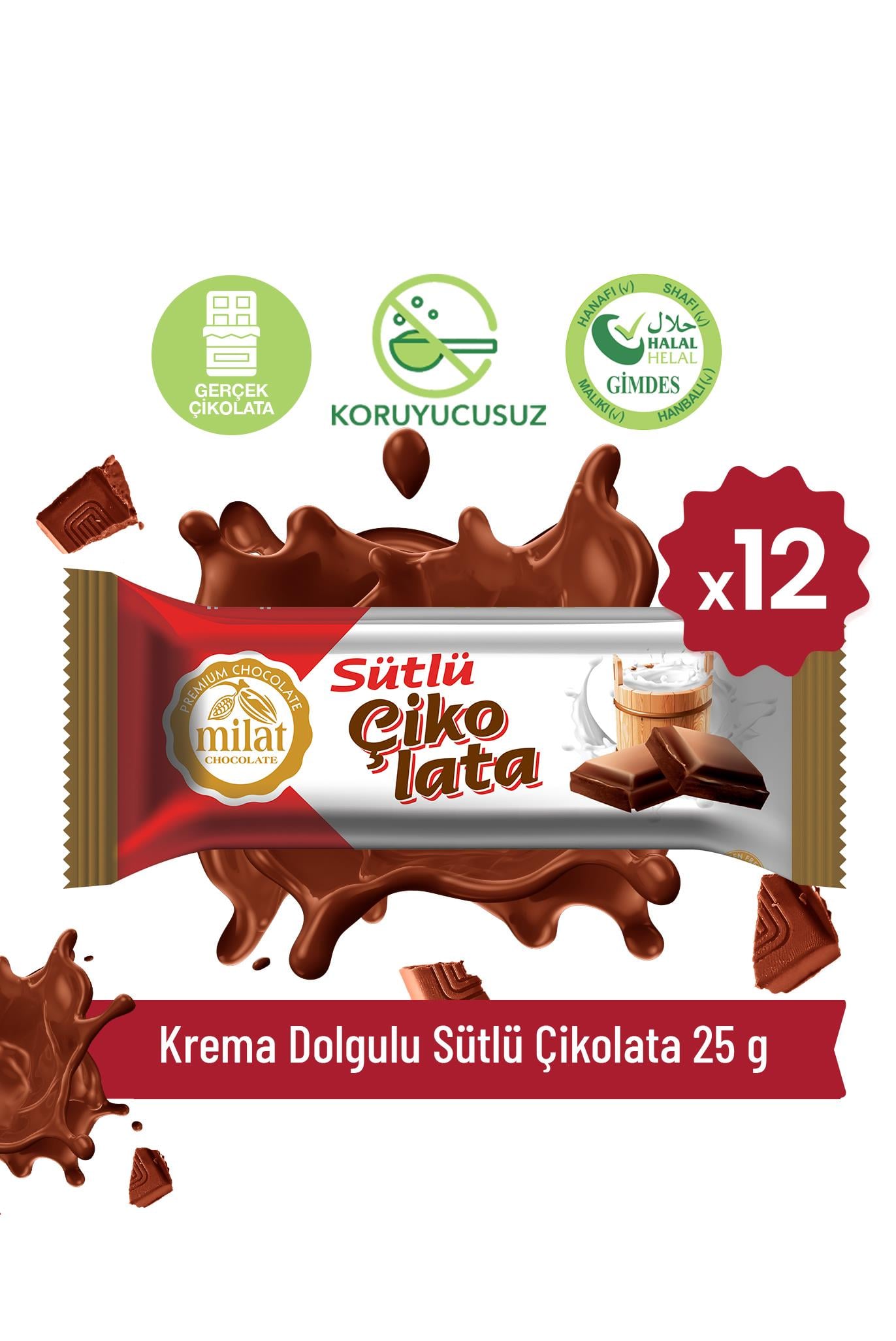 Krema Dolgulu Sütlü Çikolata 25 g x 12 AdetTablet ÇikolataMilat