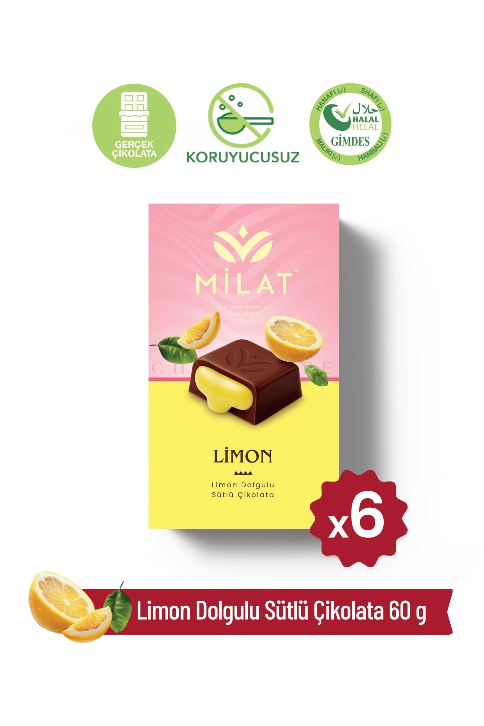 Limon Dolgulu Sütlü Çikolata 60 g x 6 AdetTablet ÇikolataMilat