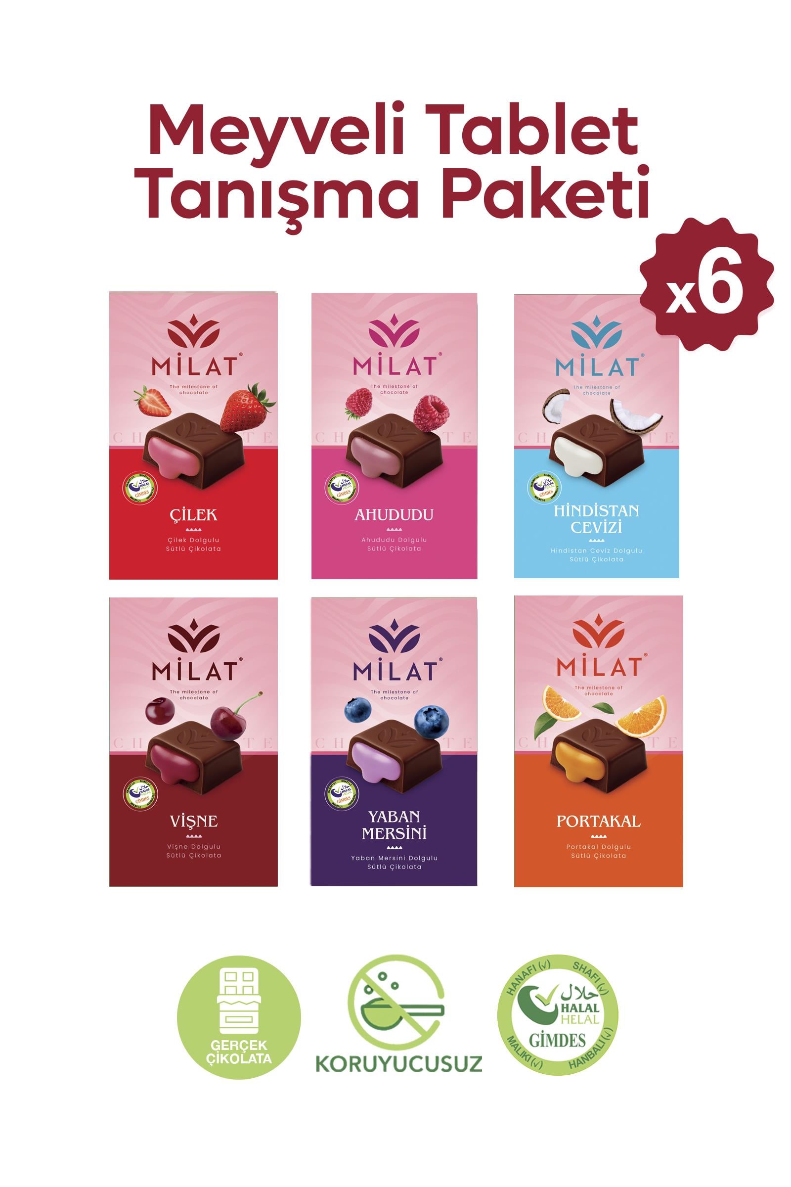 Meyve Dolgulu Çikolata Karma Kutu 60 g x 6 (6 Çeşit)Tablet ÇikolataMilat