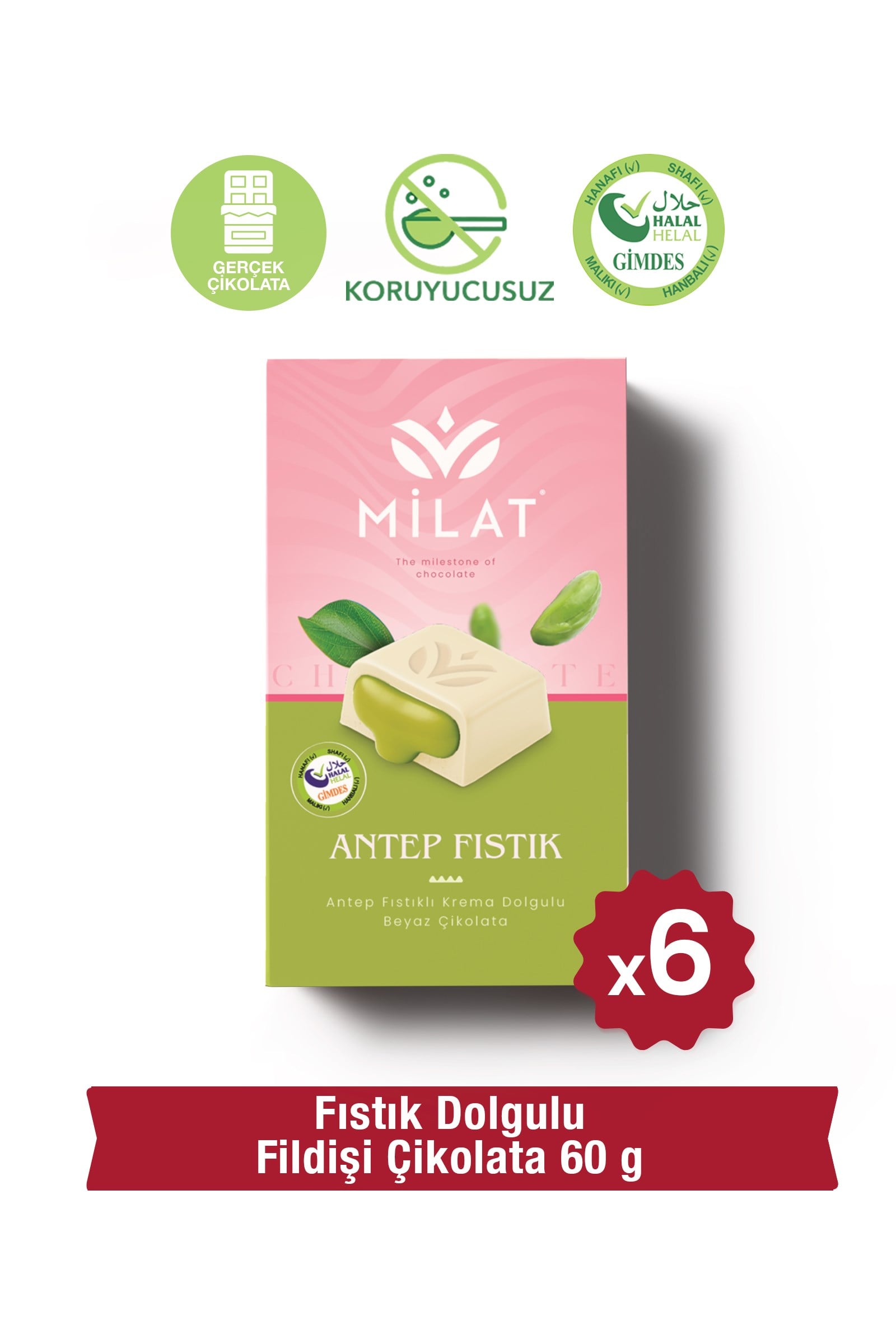 Milat Fildişi Fıstık Dolgulu Çikolata 6 × 60 gTablet ÇikolataMilat