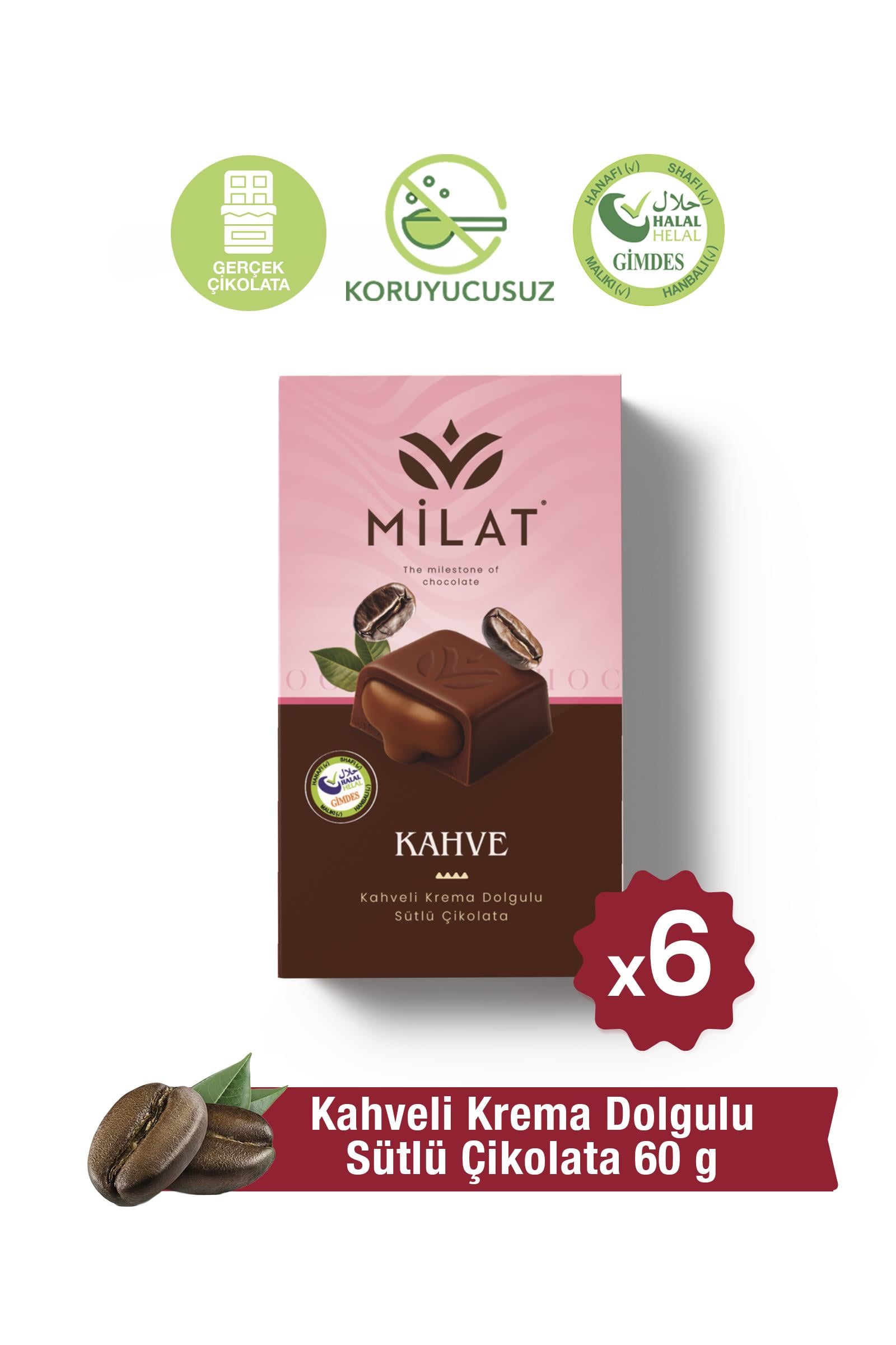 Milat Kahve Dolgulu Çikolata 6 × 60 gTablet ÇikolataMilat
