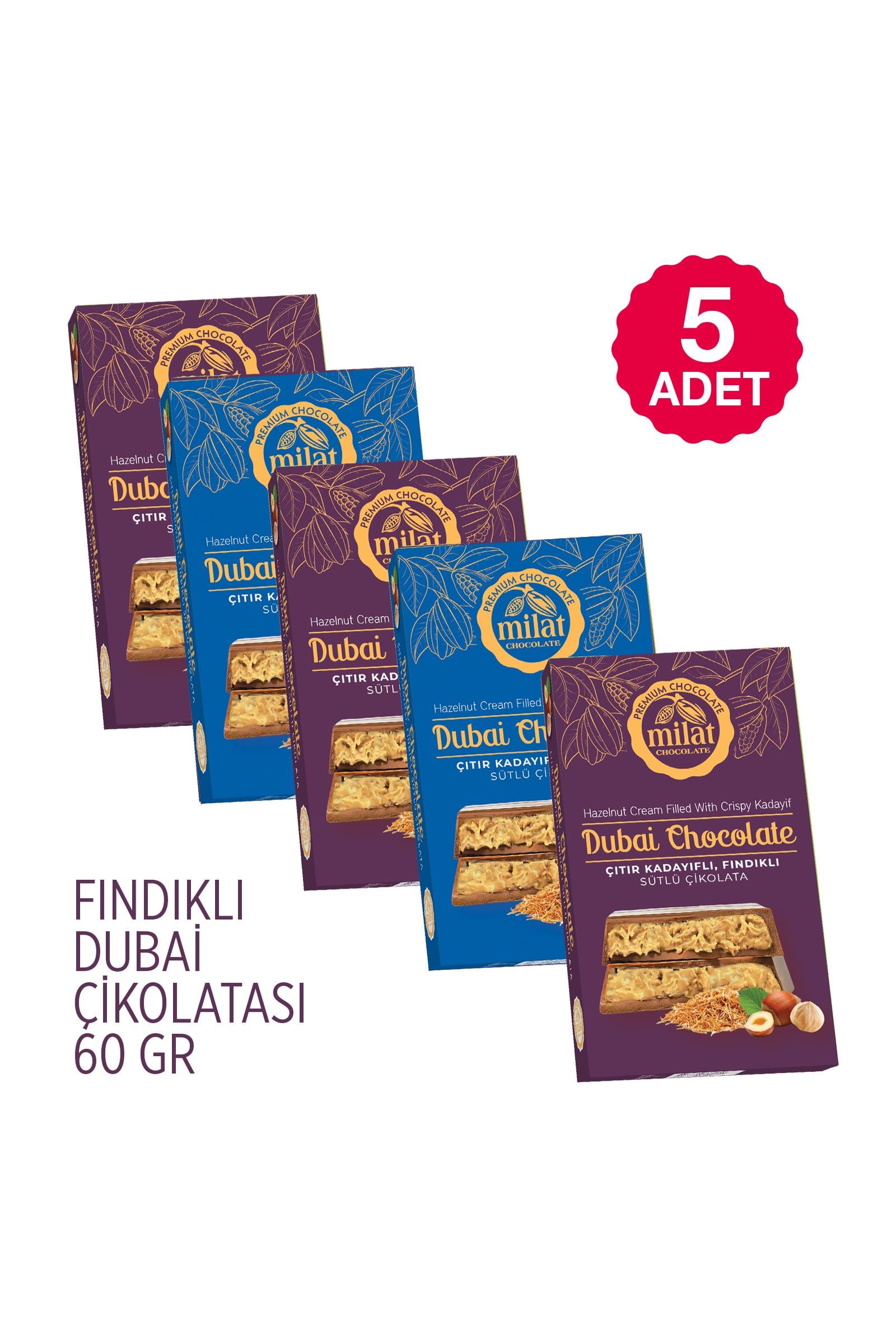 Milat Meşhur Dubai Trabzon Çikolatası Fındıklı 60gr (5 ADET)Dubai ÇikolatasıMilat