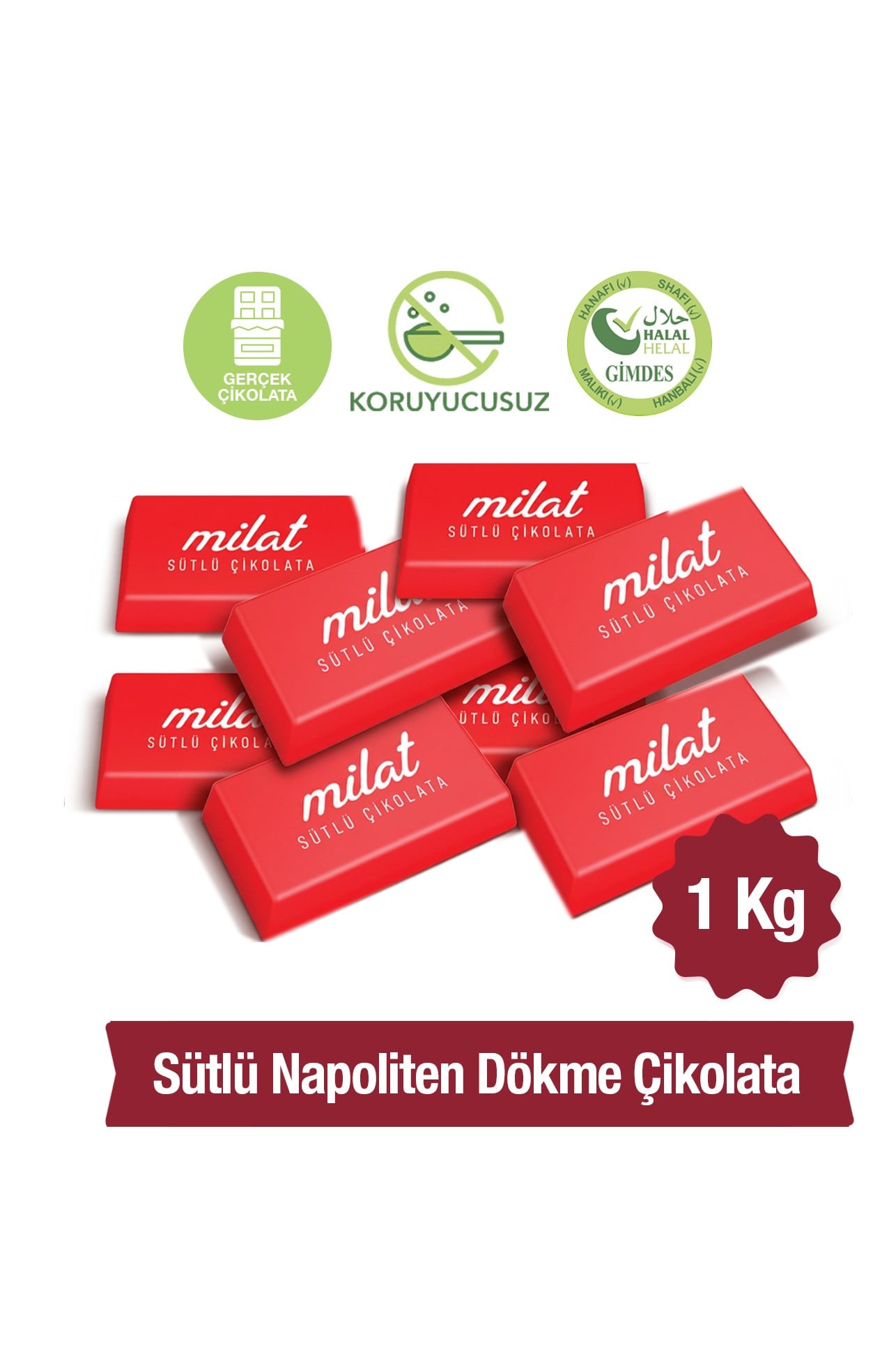 Milat Napoliten Dökme Sütlü Çikolata 1 KgNapoliten ÇikolataMilat