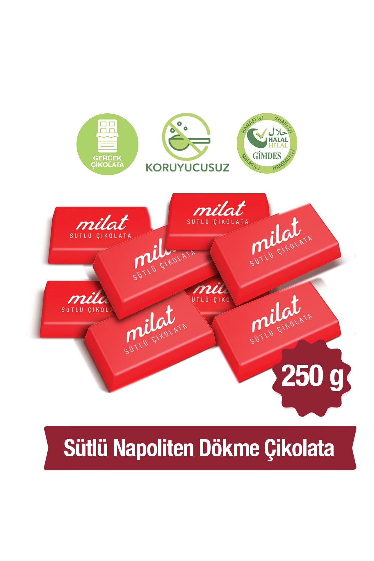 Milat Napoliten Dökme Sütlü Çikolata 250 gNapoliten ÇikolataMilat
