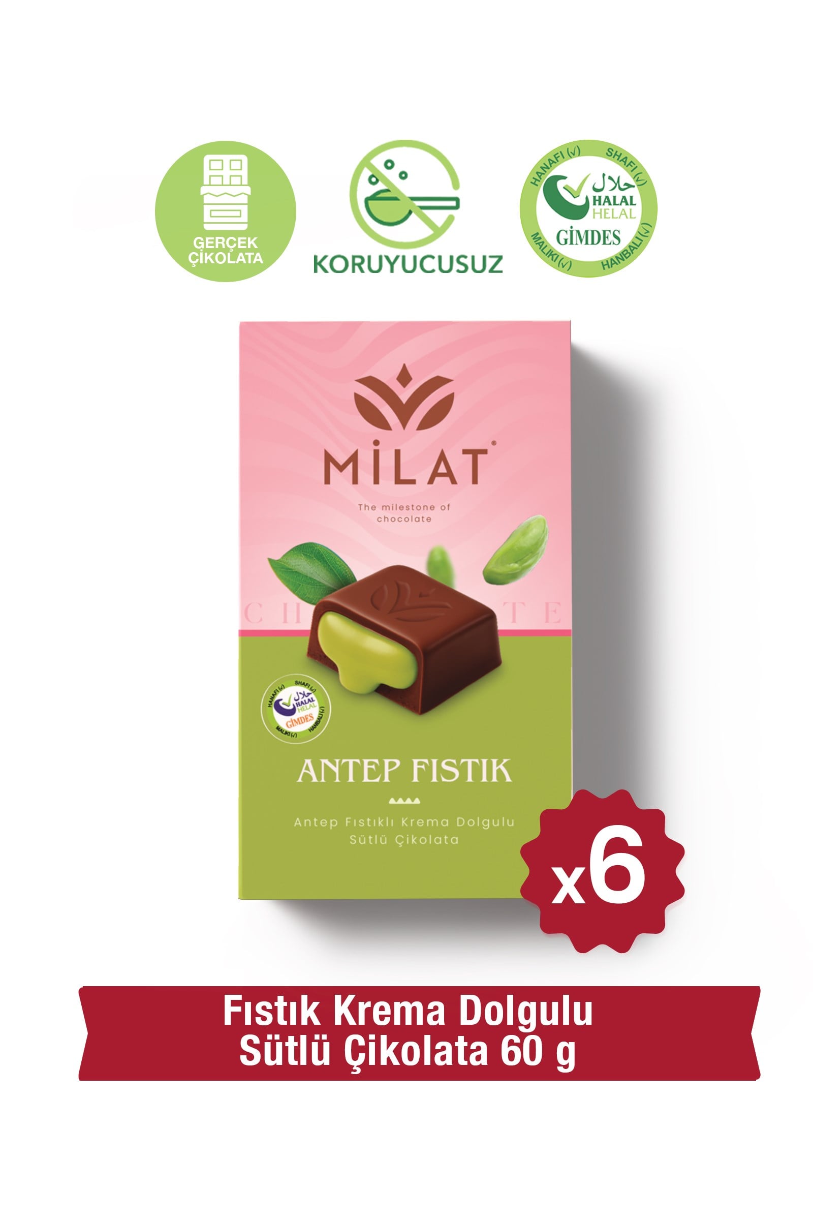 Milat Sütlü Fıstık Dolgulu Çikolata 6 × 60 gTablet ÇikolataMilat