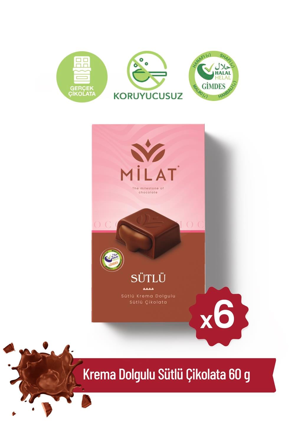Sütlü Dolgulu Çikolata 60 g x 6 AdetTablet ÇikolataMilat