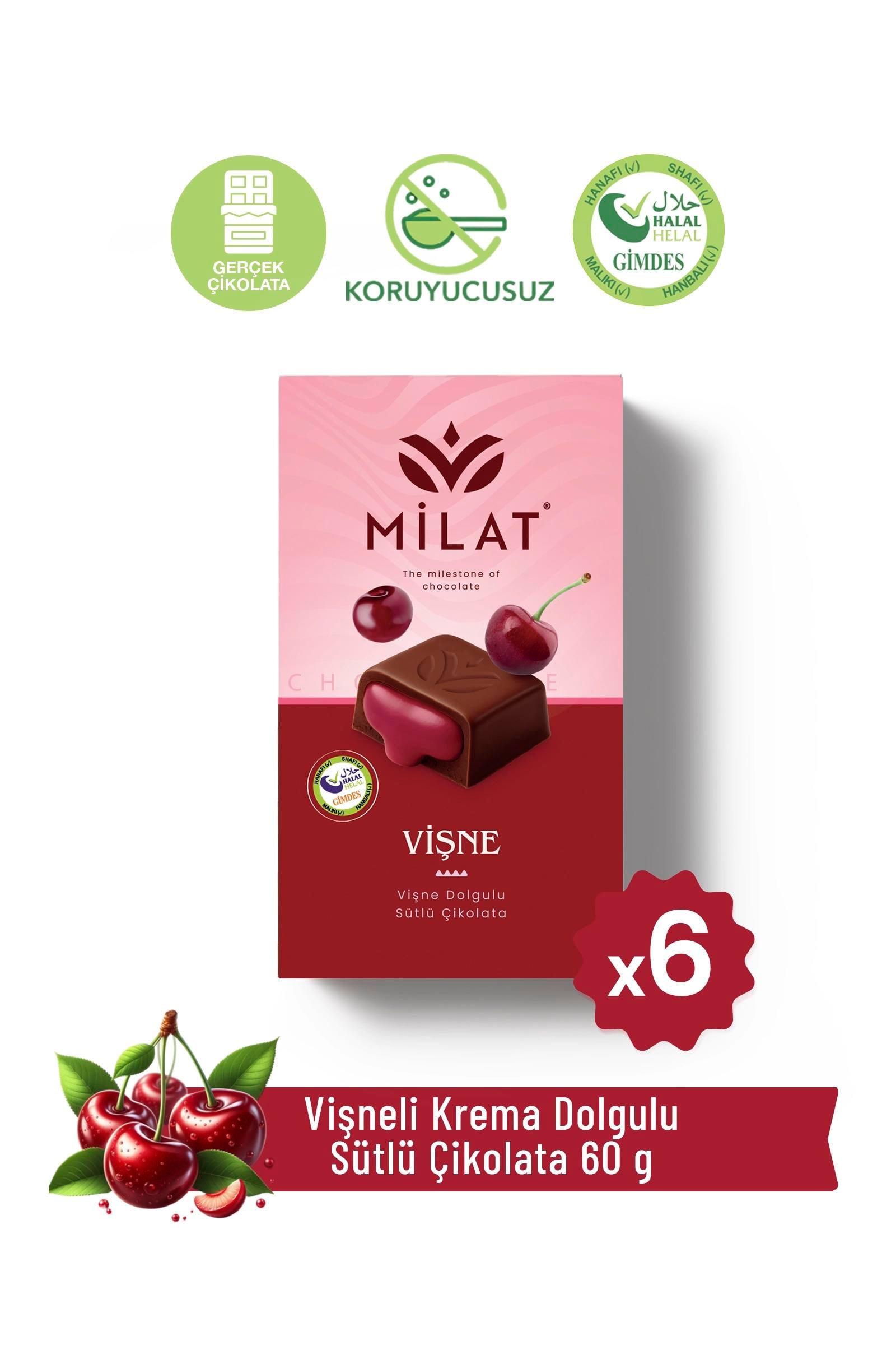 Vişne Dolgulu Sütlü Çikolata 60 g x 6 AdetTablet ÇikolataMilat