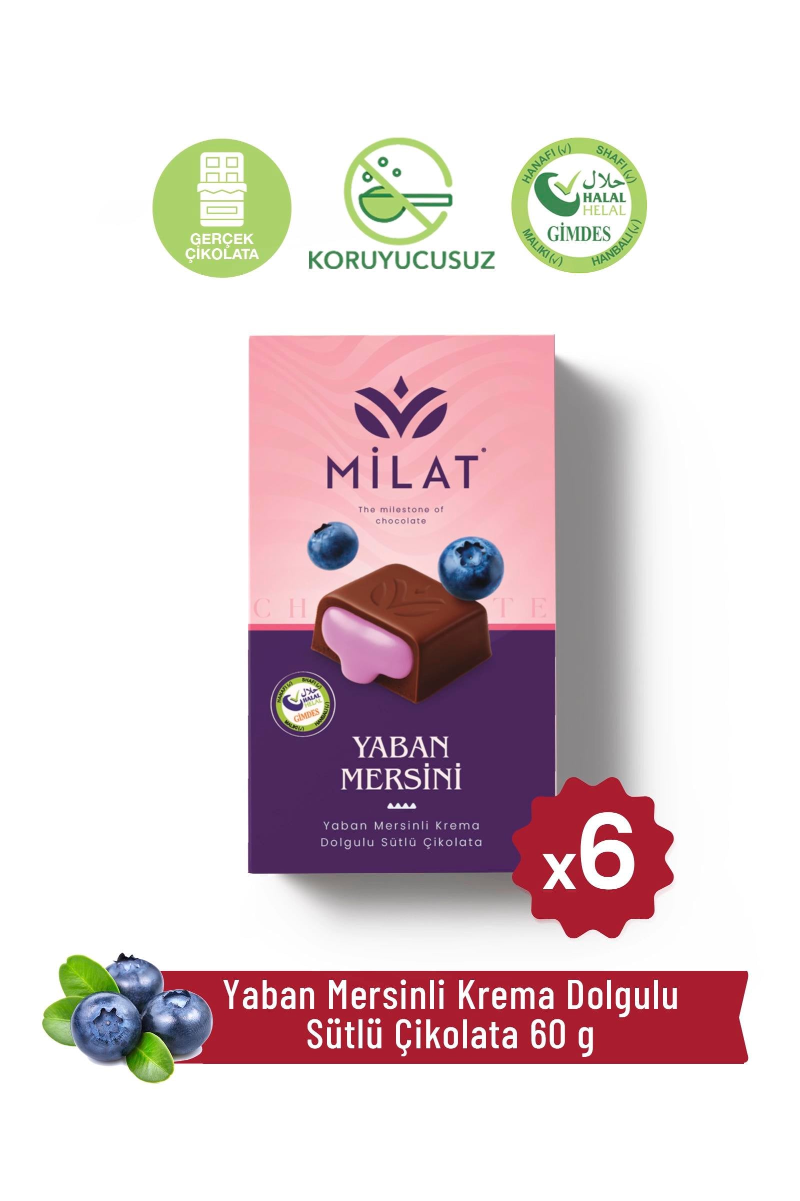 Yaban Mersini Dolgulu Sütlü Çikolata 60 g x 6 AdetTablet ÇikolataMilat