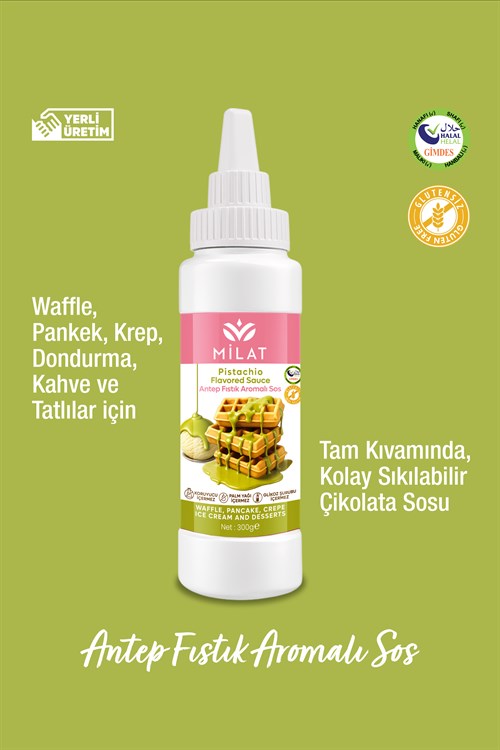 Antep Fıstık Aromalı Tatlı Sos 300 g - Waffle & Krep & Pankek & Tatlı & Dondurma SosuWaffle SoslarMilat