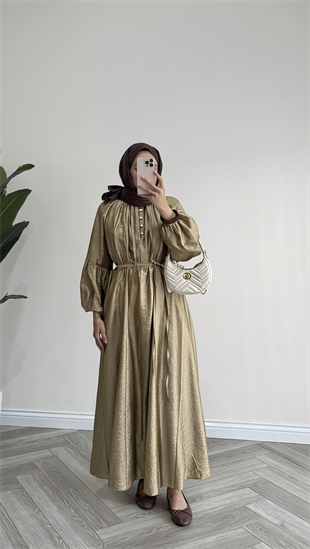 Balon Kol Detaylı Oversize Elbise | Yağ Yeşili