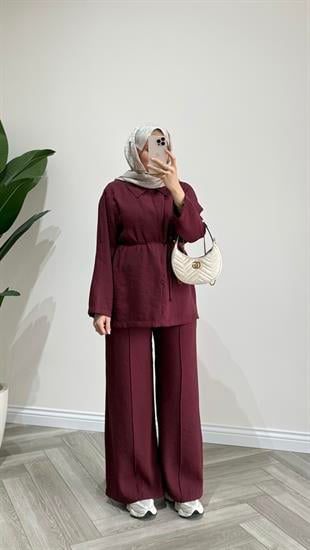 Basic Önden Fermuarlı Takım | Bordo