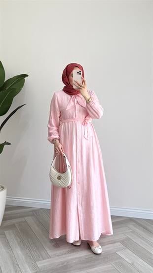 Jakarlı Premium Elbise | Pembe