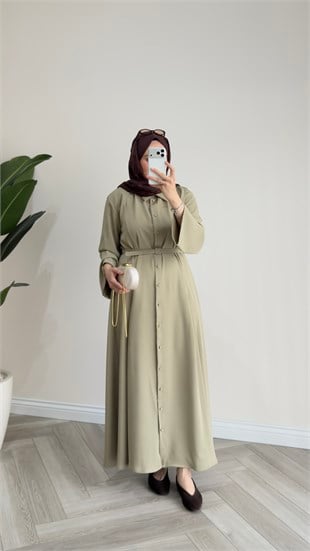 Pile Krep Elbise | Mint Yeşili