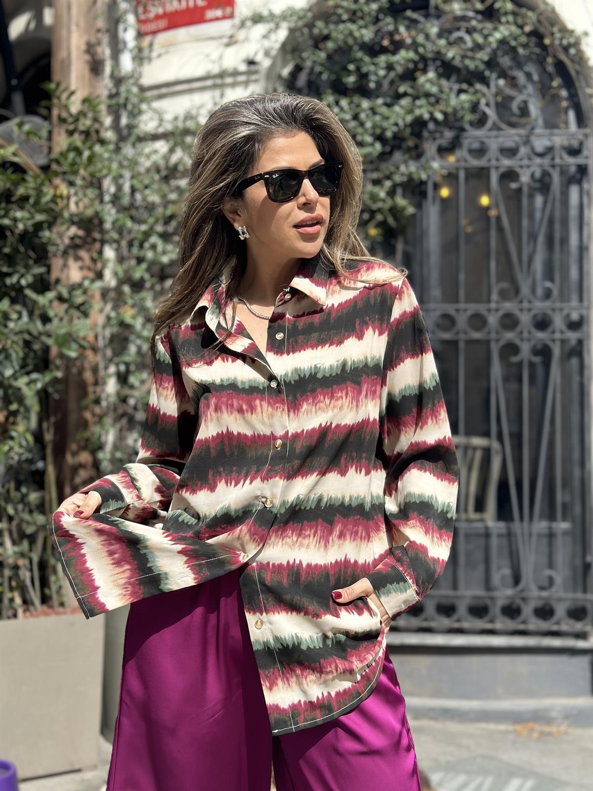 Bordo Çizgili Gömlek