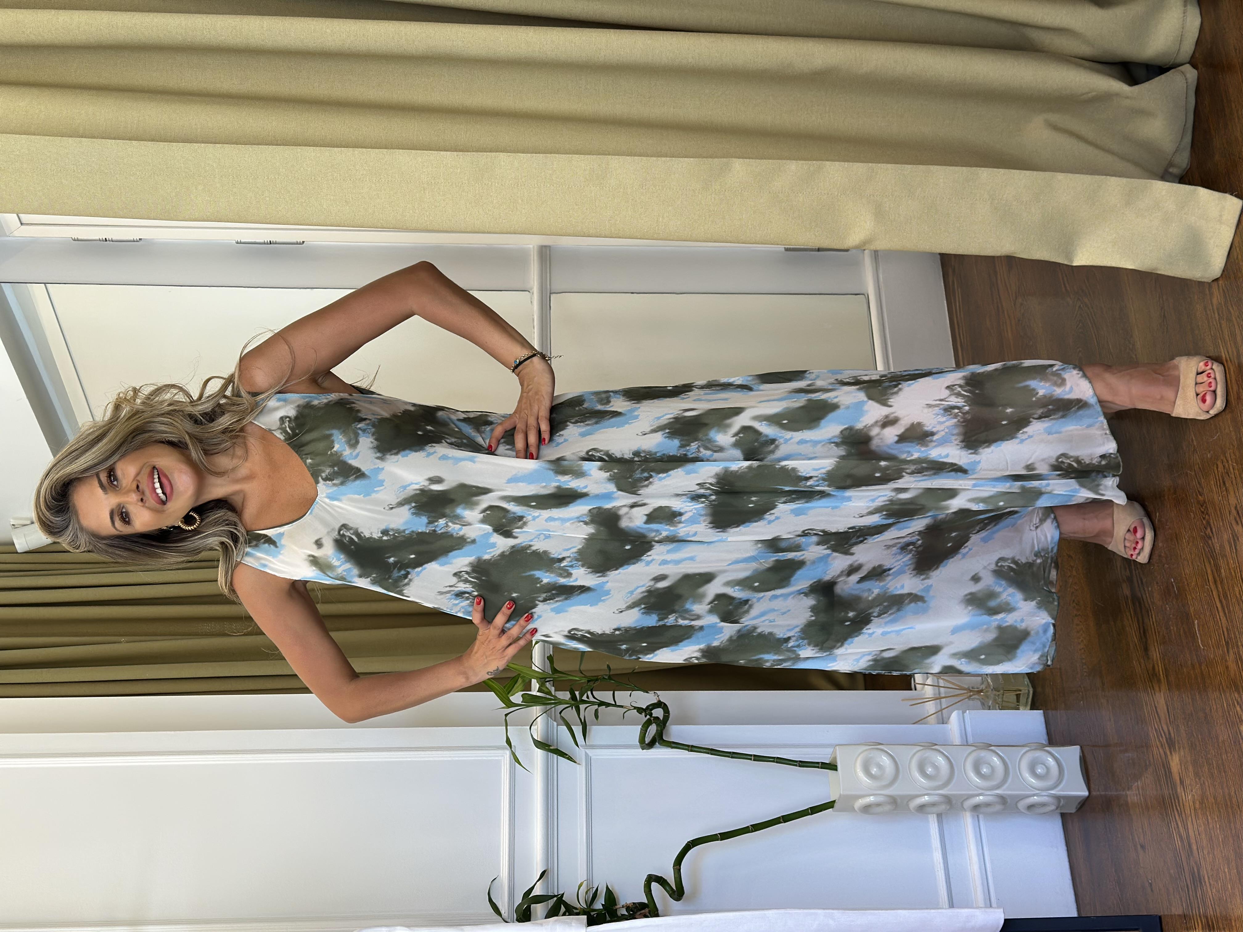 İpek Elbise Gri Yeşil