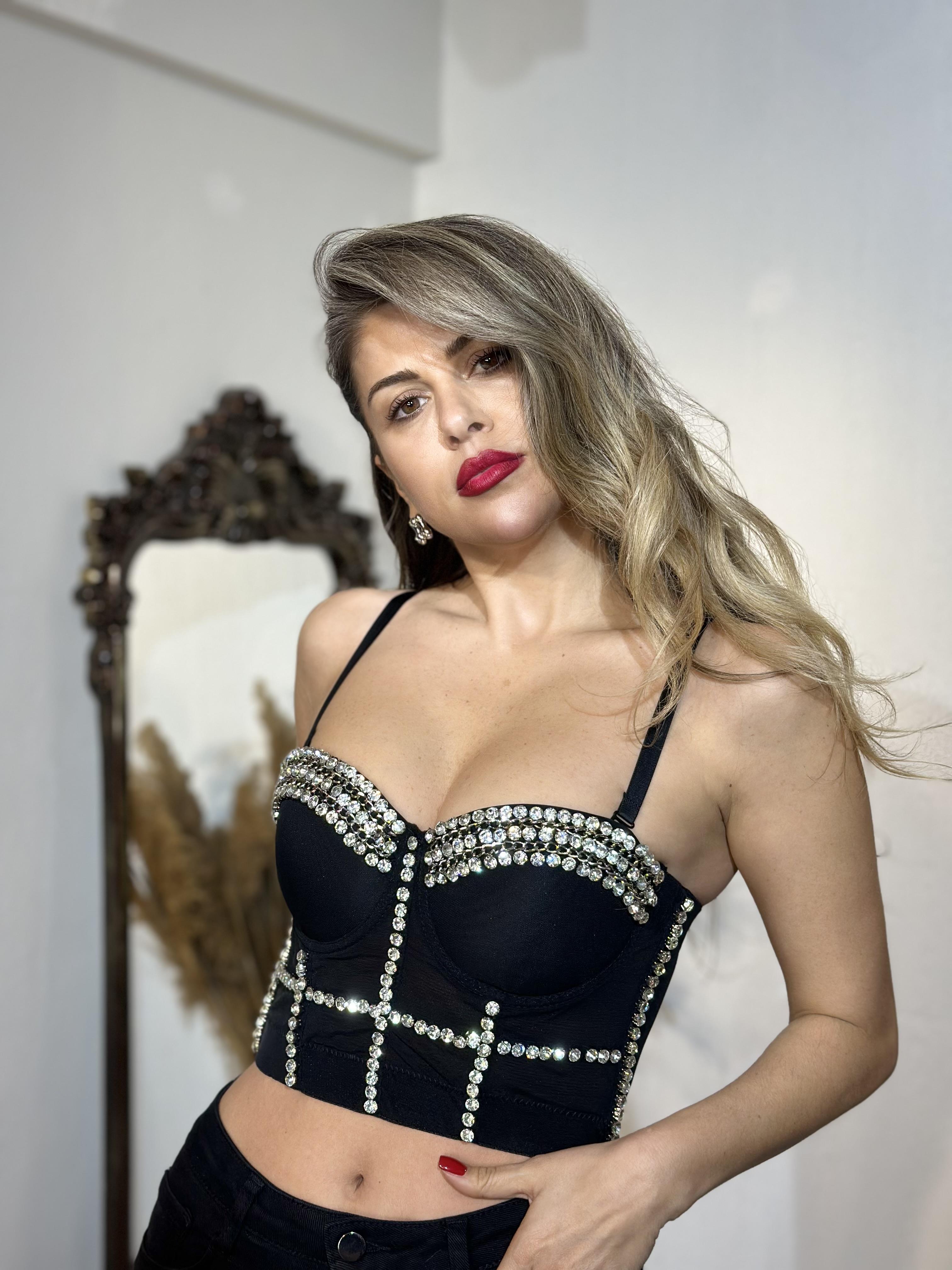 Taşlı Transparan Detaylı Büstiyer Siyah