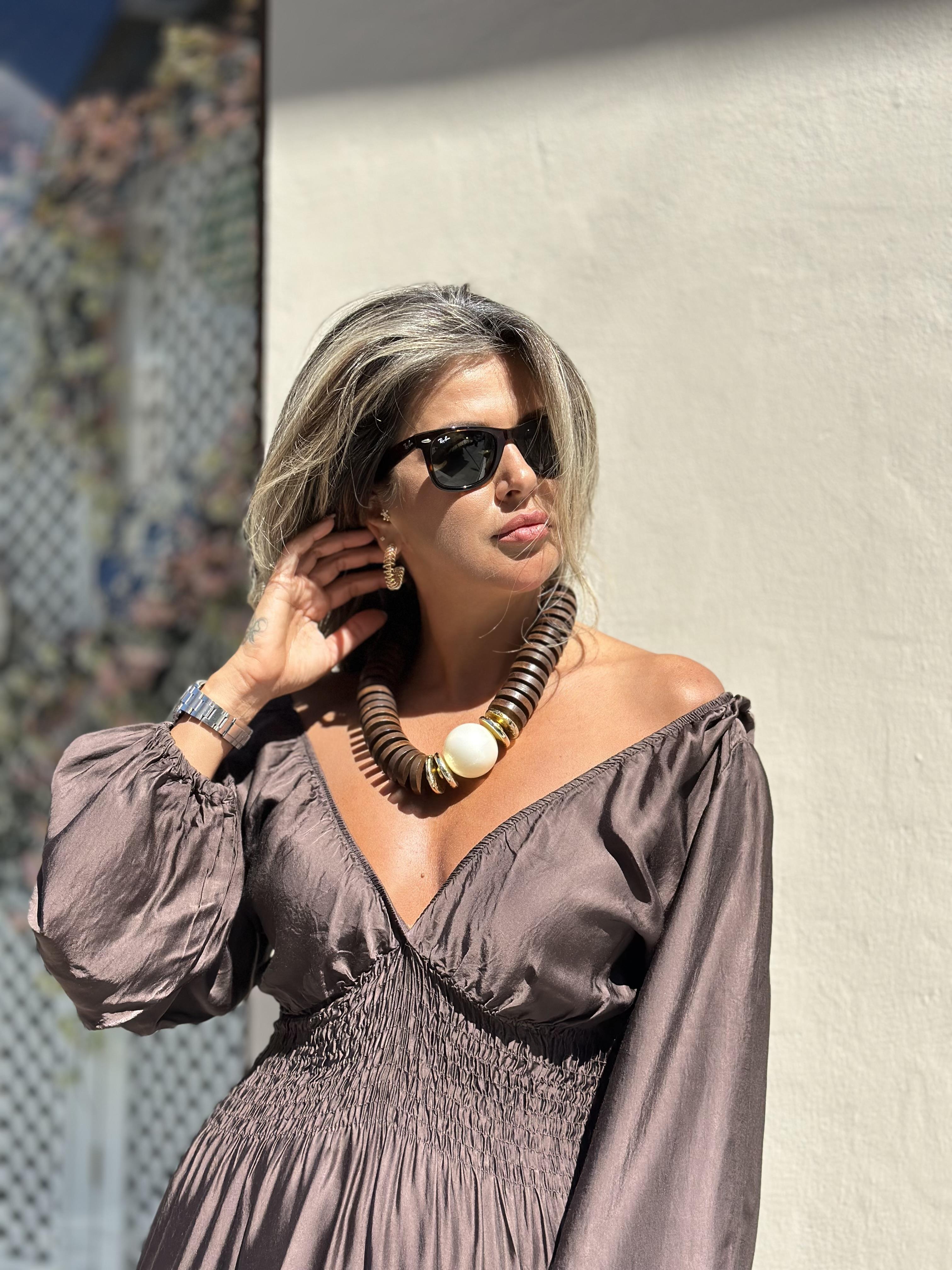 Tek İncili Kahve Kolye