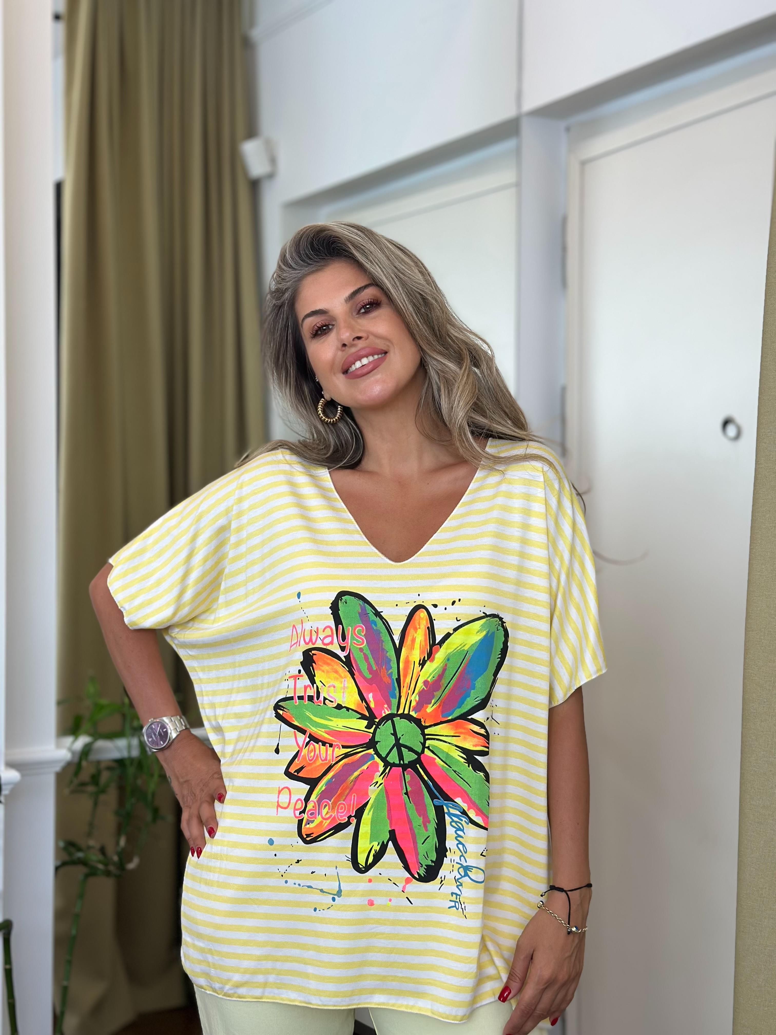 Çizgili Desenli Bluz Sarı