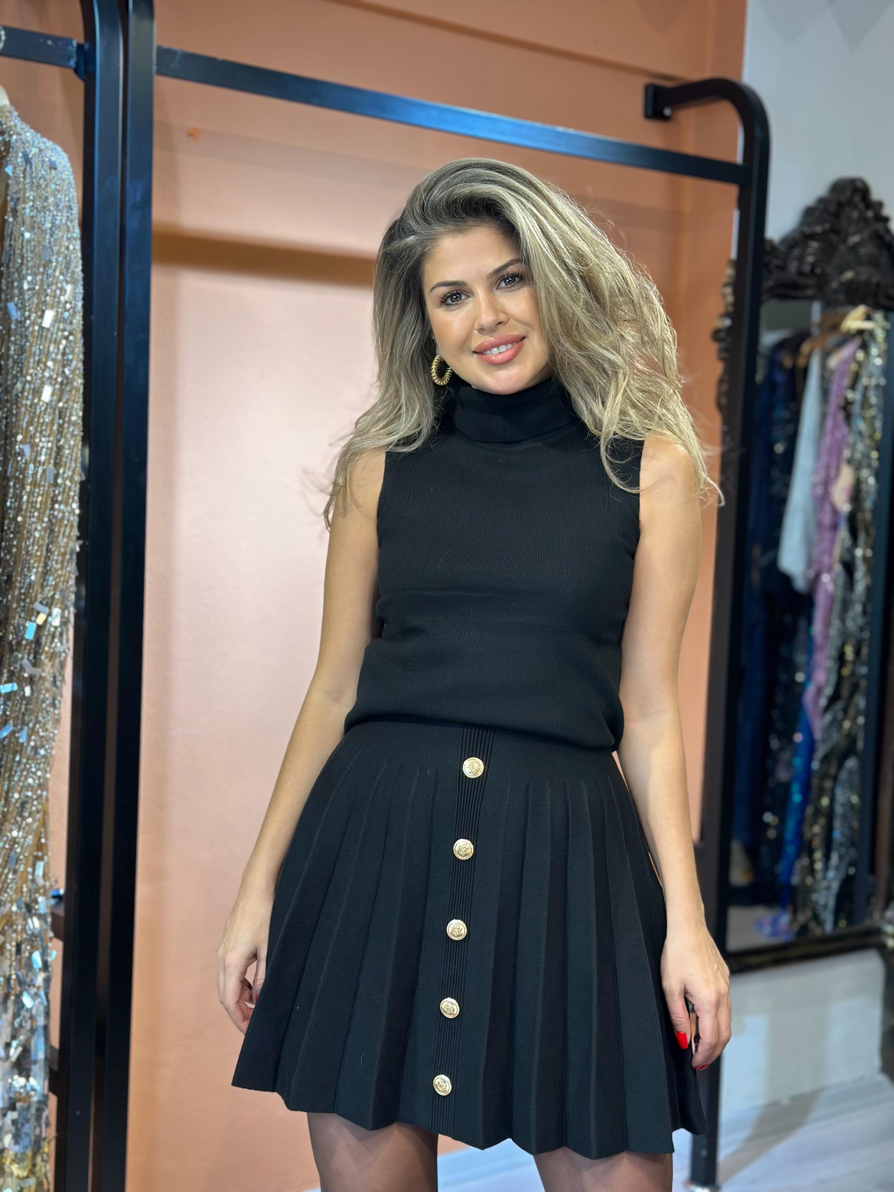 Düğmeli Triko Mini Etek