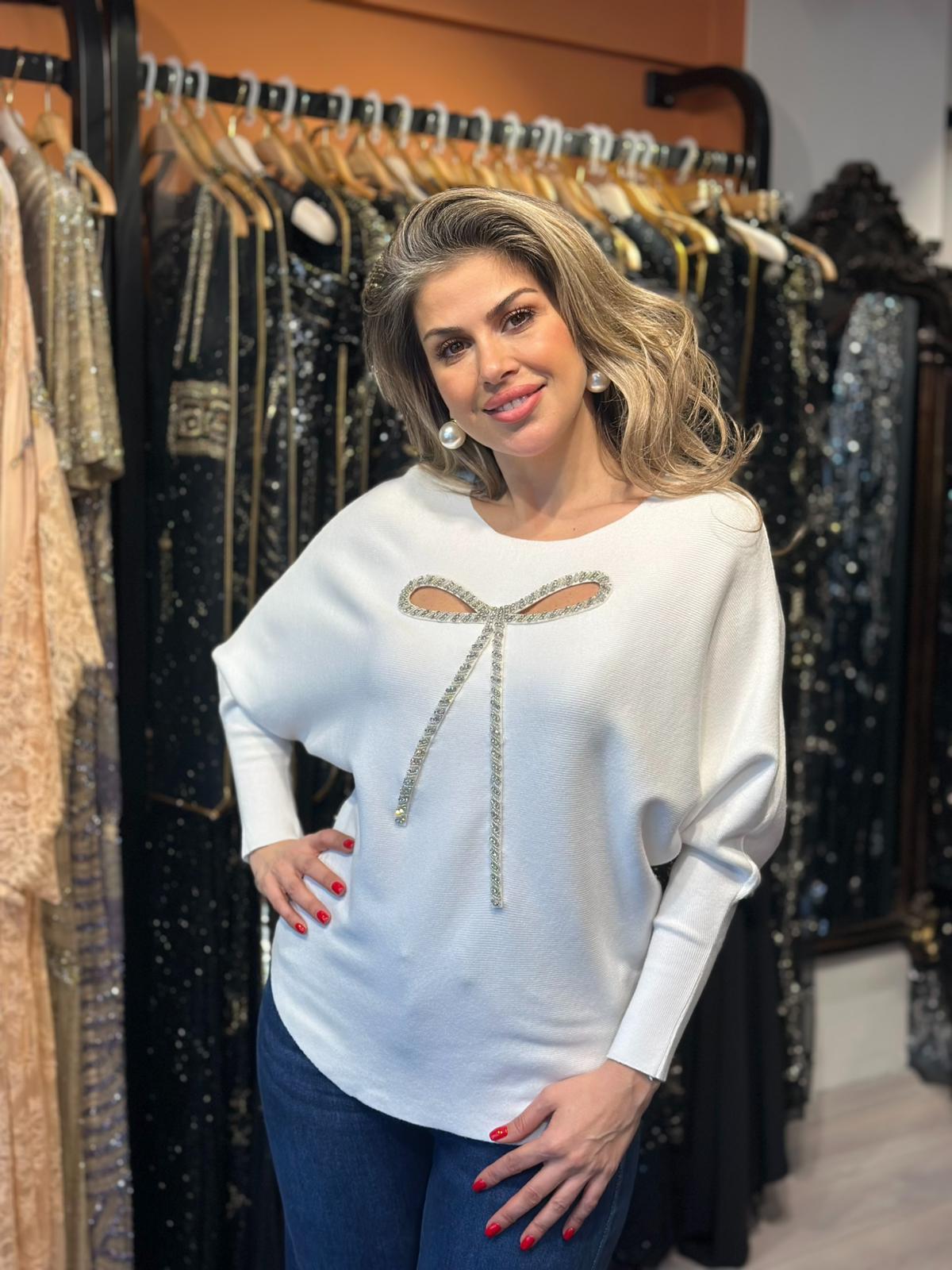 Fiyonk Pencereli Triko Beyaz