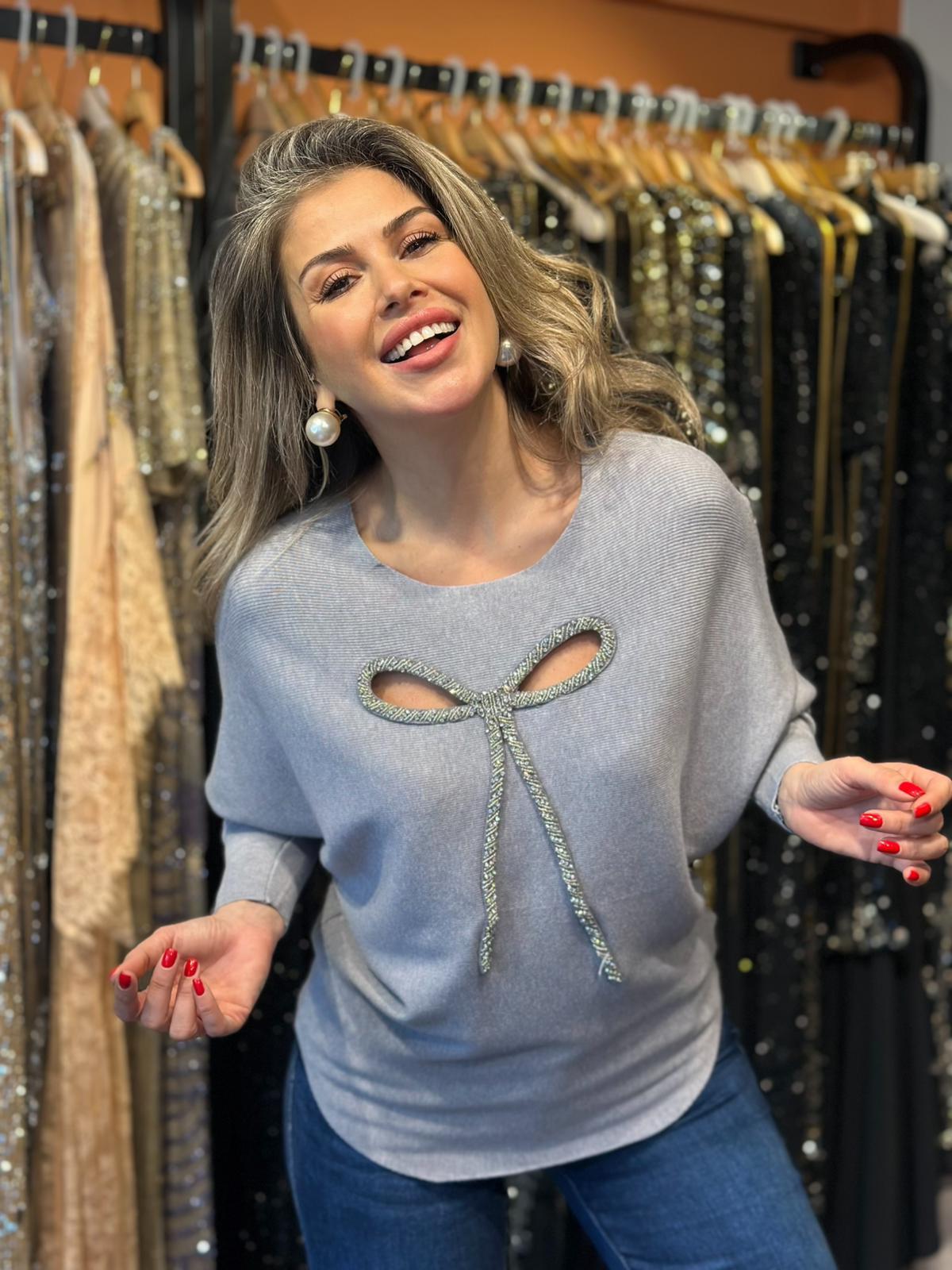 Fiyonk Pencereli Triko Gri