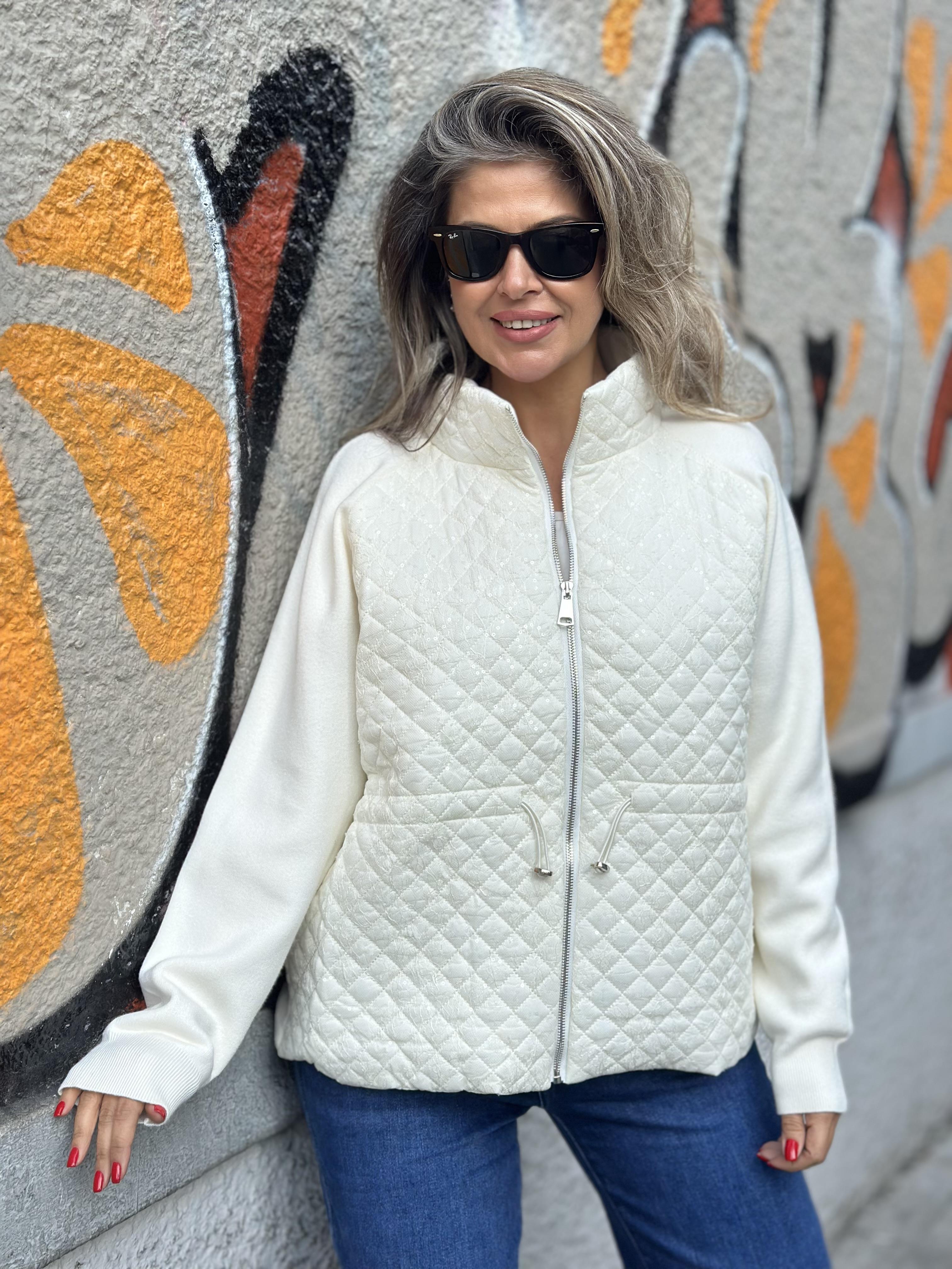 İşlemeli Triko Ceket Krem