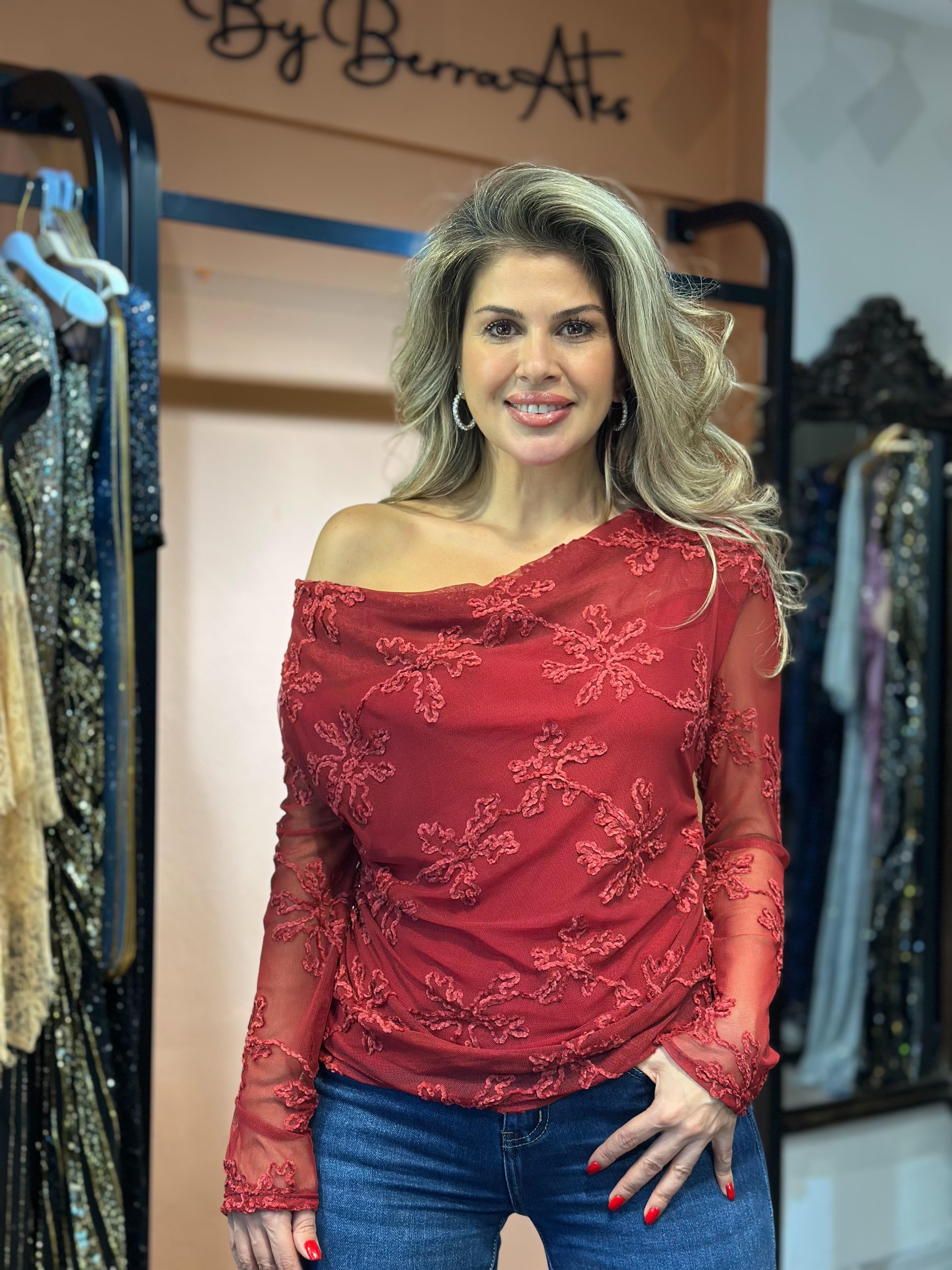 Kayık Yaka Bluz Kırmızı