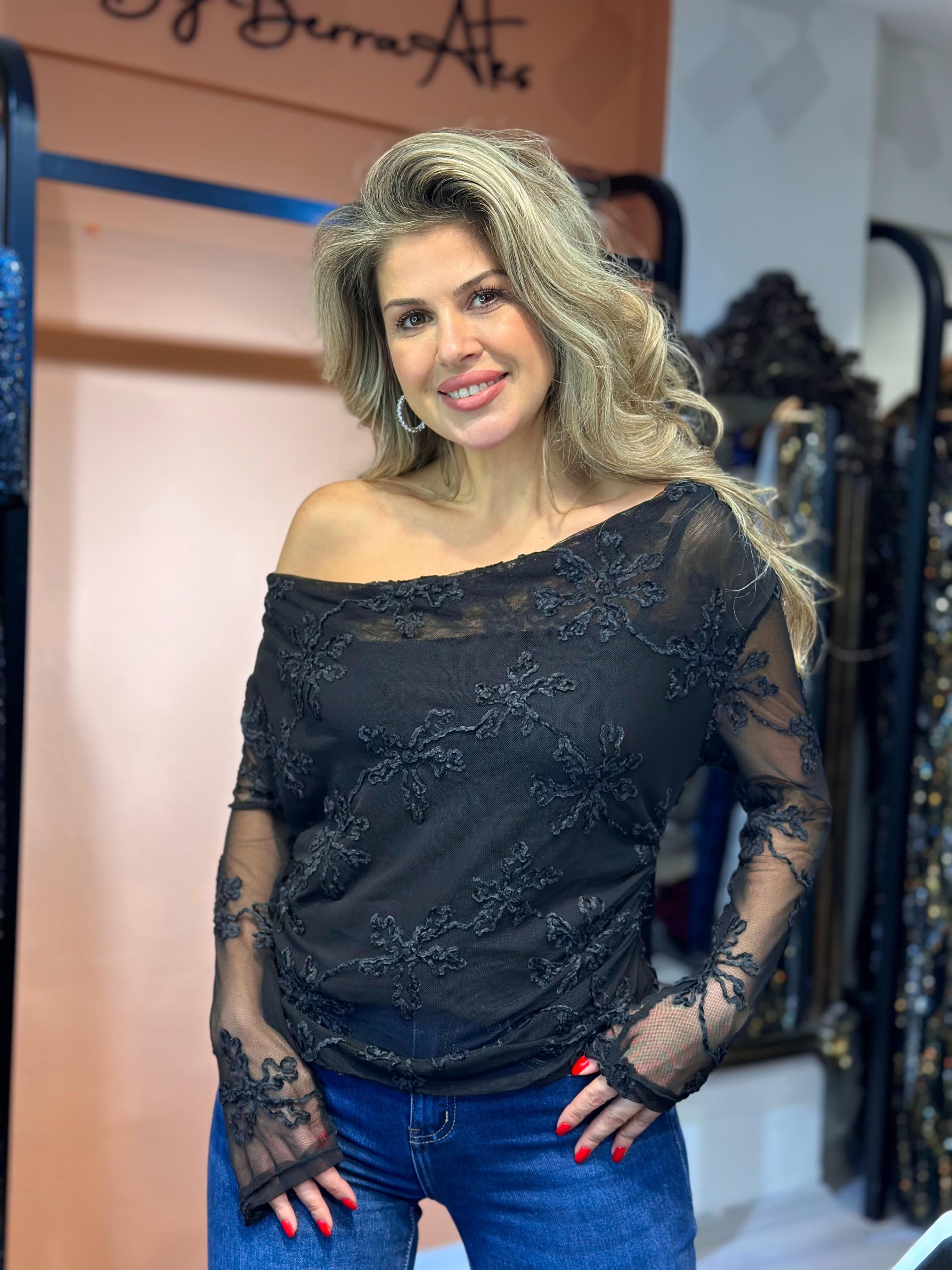 Kayık Yaka Bluz Siyah