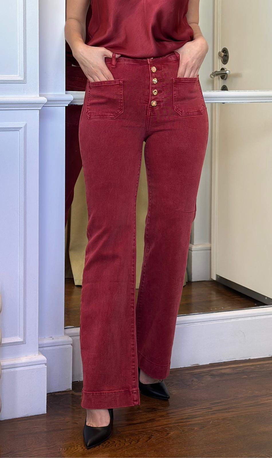 Kırmızı Çok Düğmeli Pantolon