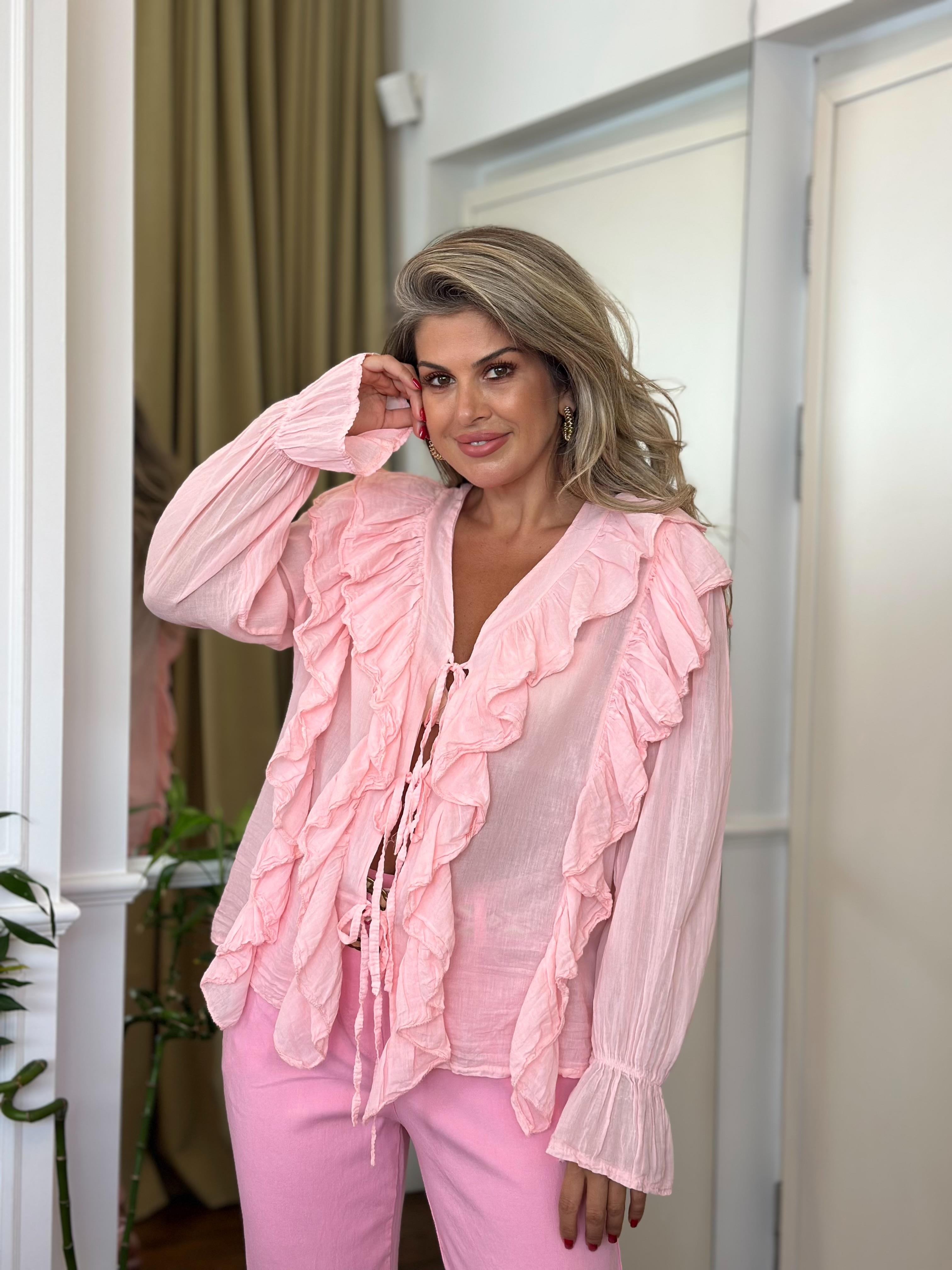 Pembe Fırfırlı Gömlek Bluz