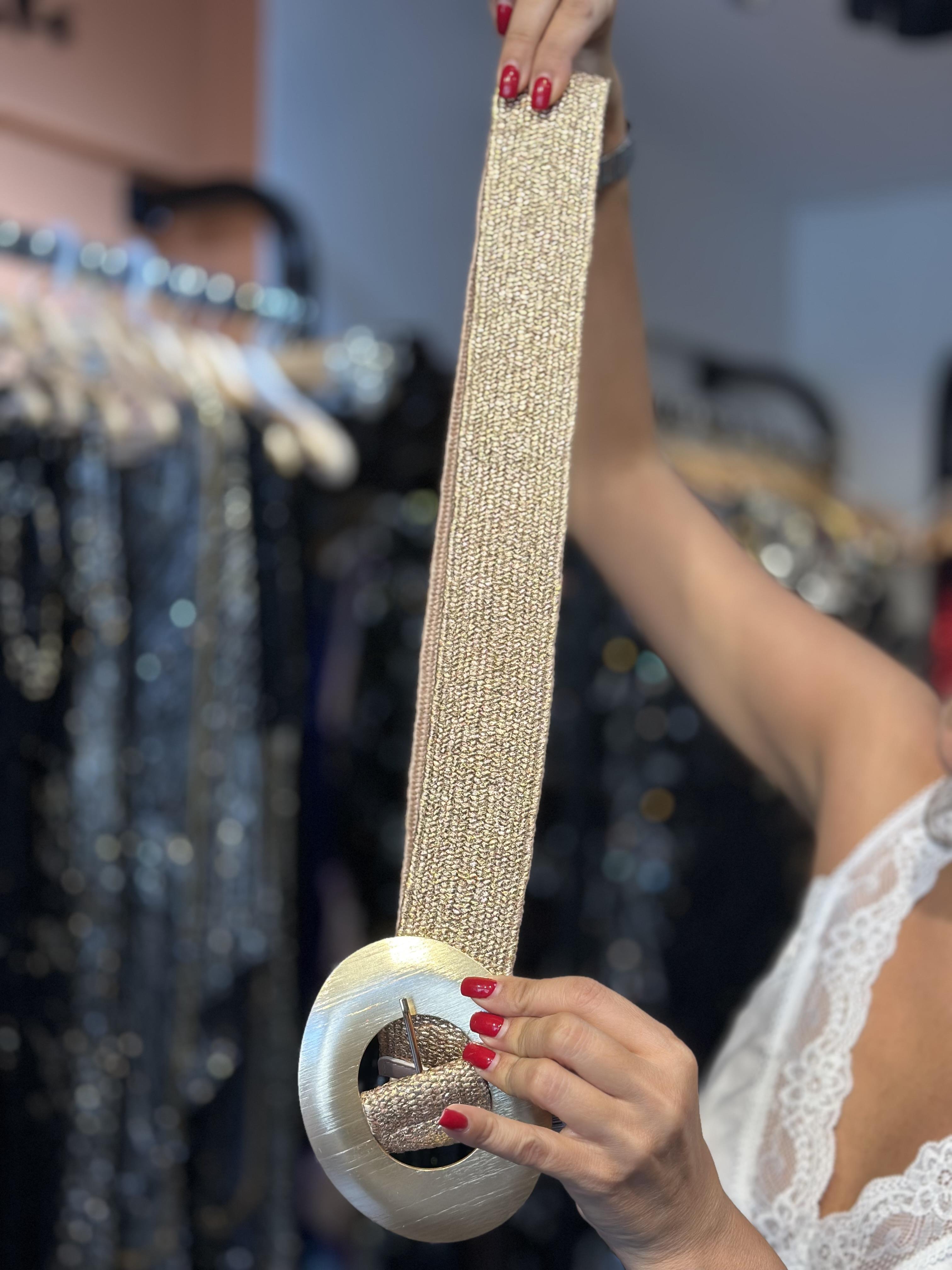 Rose Gold Parlak Lastikli Kemer