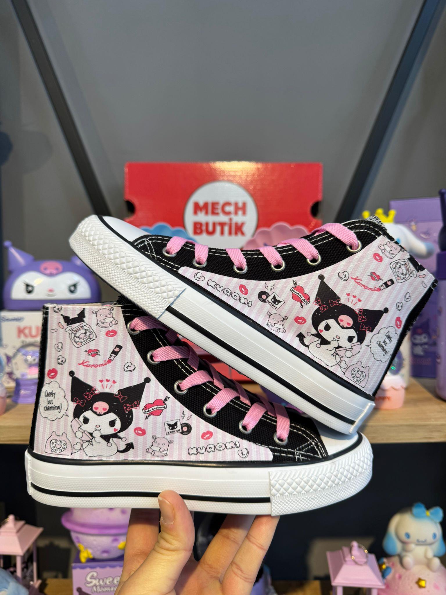  Kuromi Tam Baskılı Cheeky Siyah Bilekli Kız Çocuk Spor Ayakkabı Sneaker