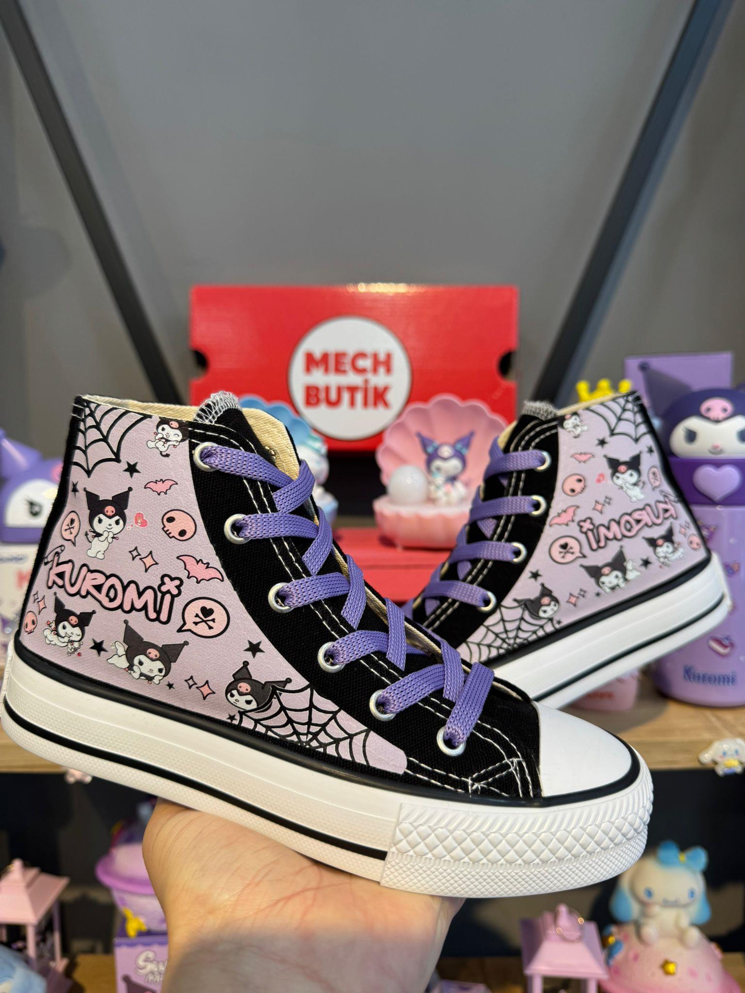  Kuromi Tam Baskılı Örümcek Ağ Siyah Bilekli Kız Çocuk Spor Ayakkabı Sneaker