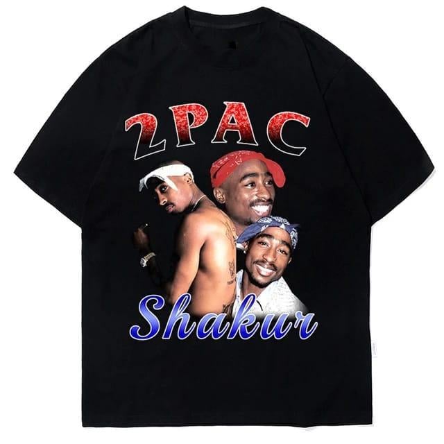 2pac Shakur Siyah tshirt Fotoğraf Baskılı  Tişört Tshirt 