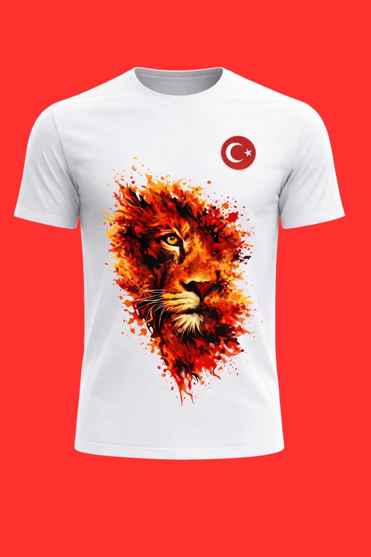 Aslan Baskılı Beyaz Unisex Sırt Kısmına İsim Ve Numara Yazdırılabilir Tişört Tshirt
